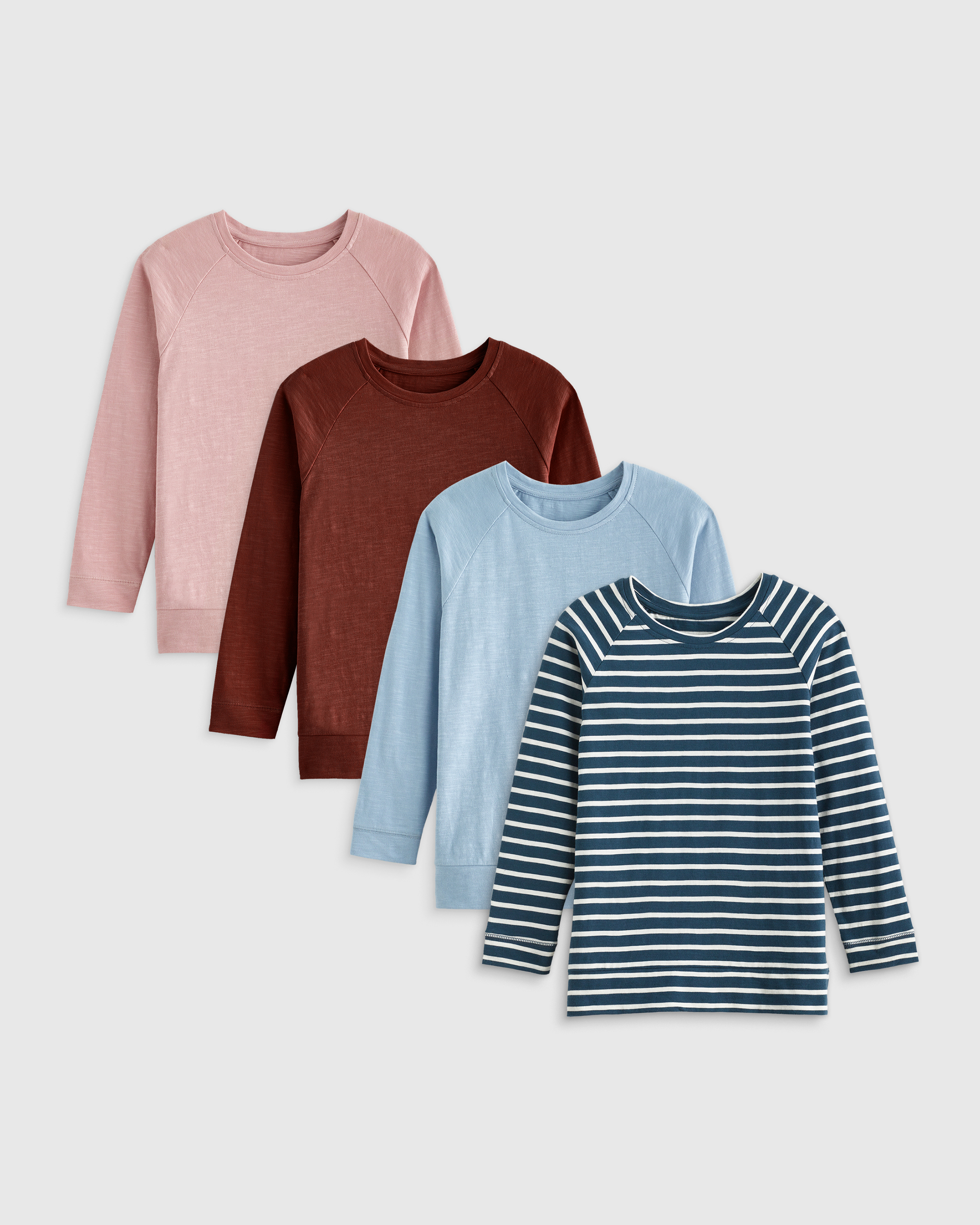 Shop Quince Slub Long Sleeve T-shirt 4-pack In Dusty Rose/chocolate/blue