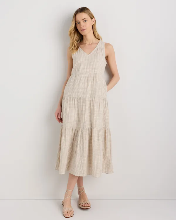100% Organic Cotton Gauze Tiered Maxi Dress