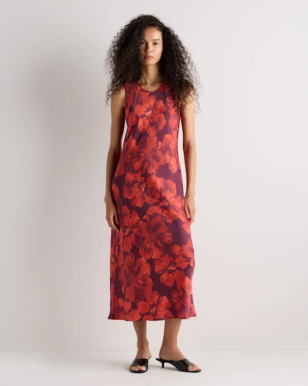 Washable Stretch Silk Tank Midi Dress