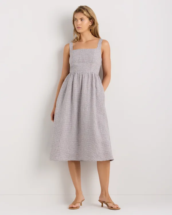 100% European Linen Fit & Flare Midi Dress