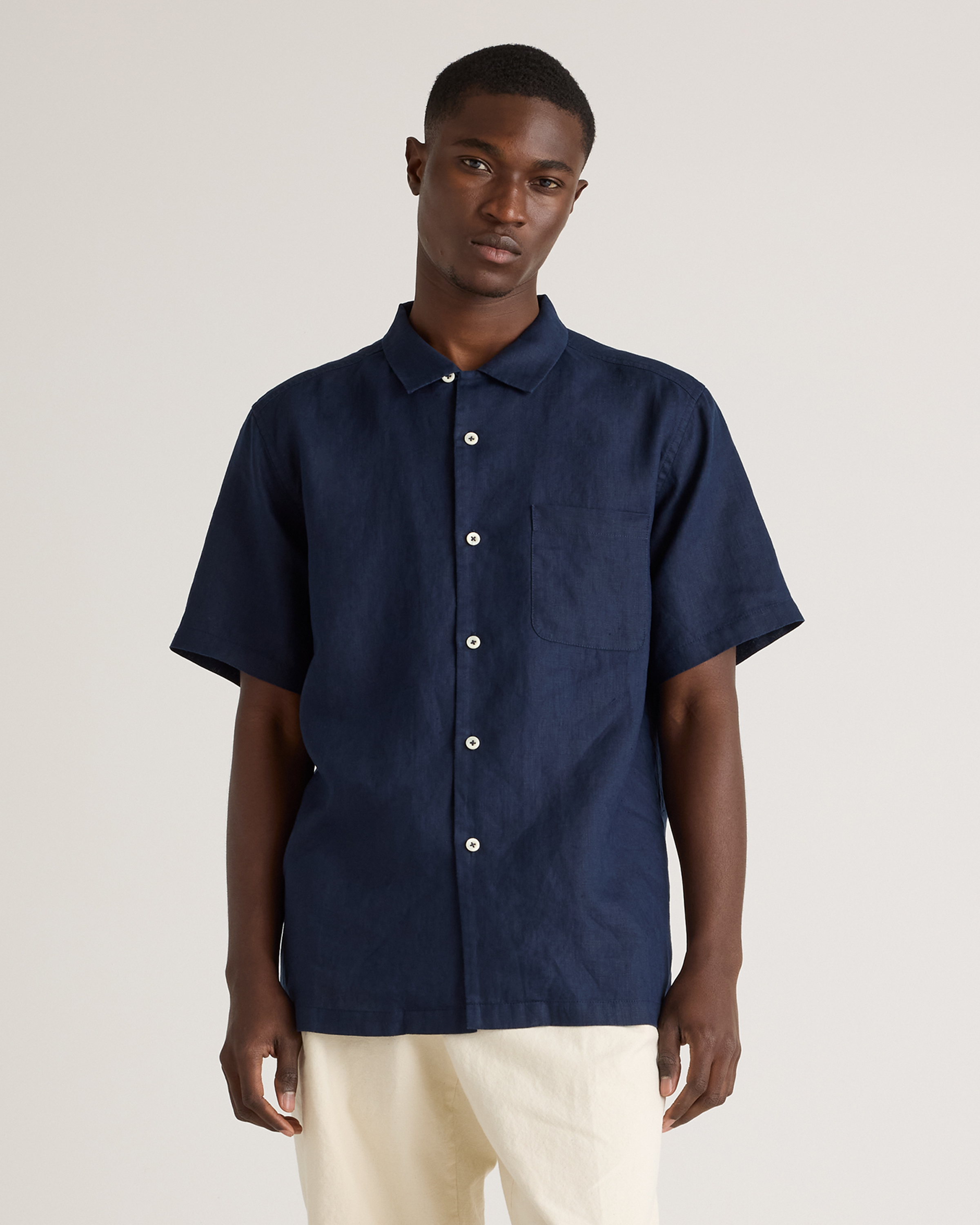 Quince Men's 100% European Linen Camp Shirt In Deep Navy