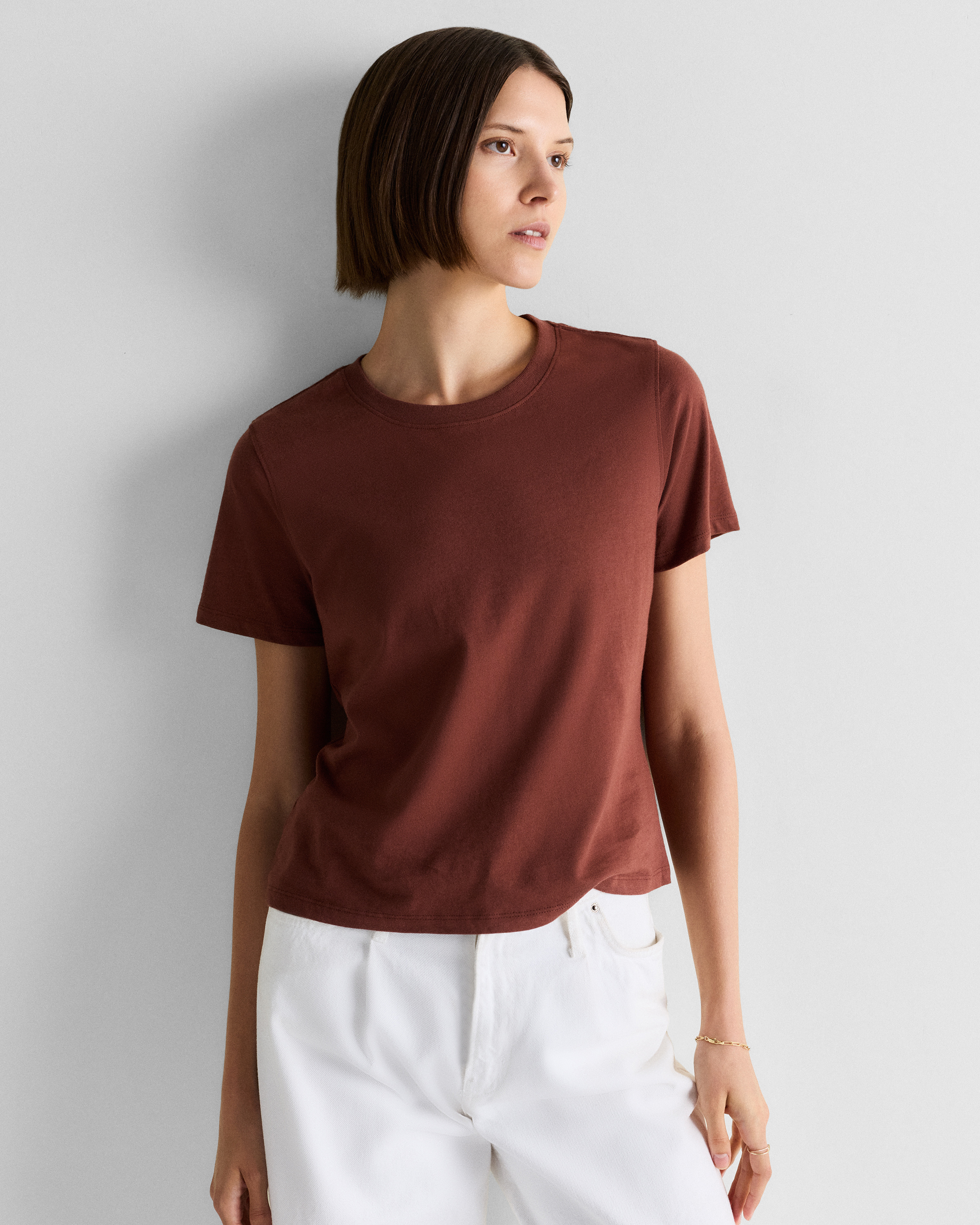100% Organic Cotton Boxy Crewneck Tee in Redwood Brown