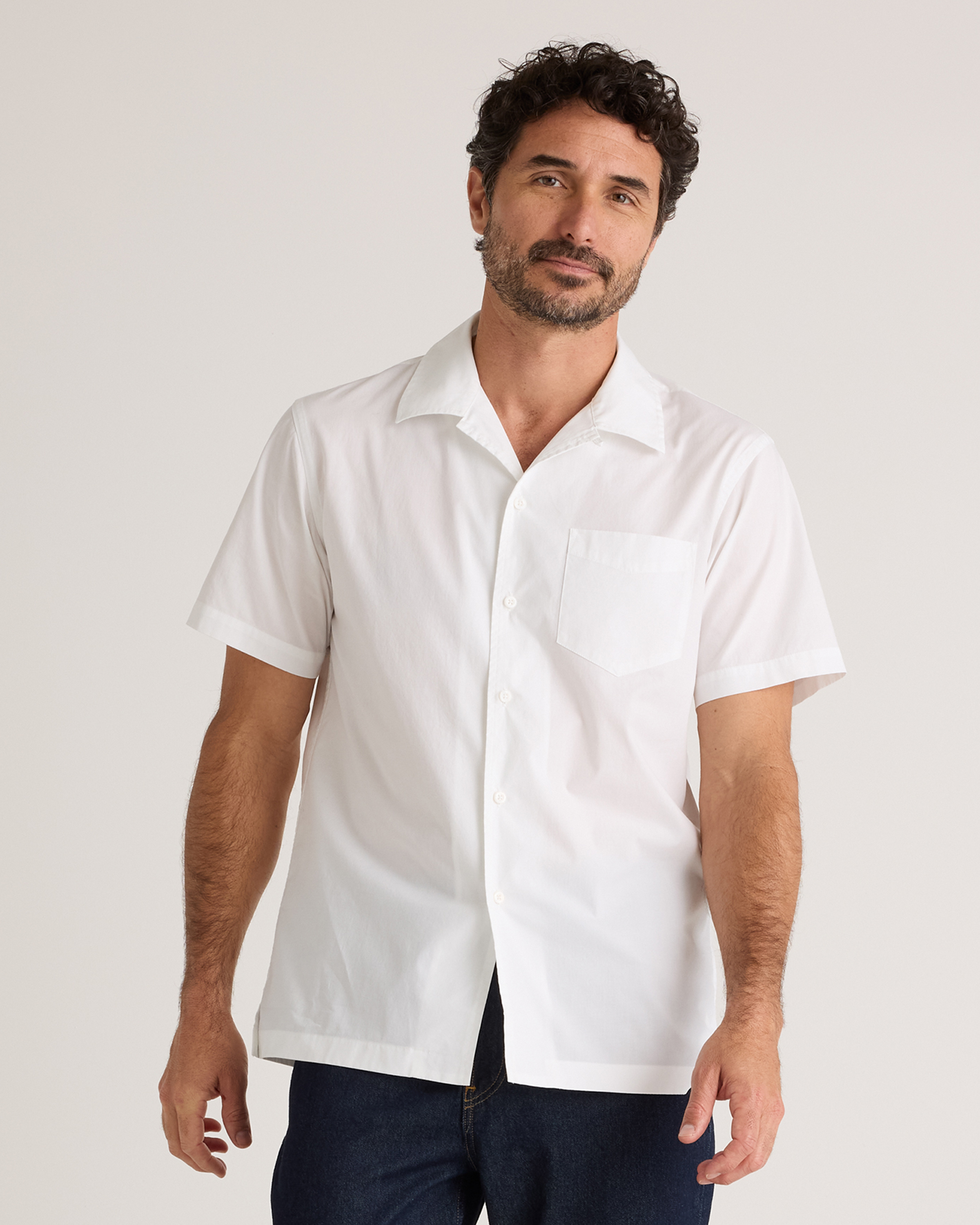 Shop Quince Men's Stretch Poplin Camp Shirt In White