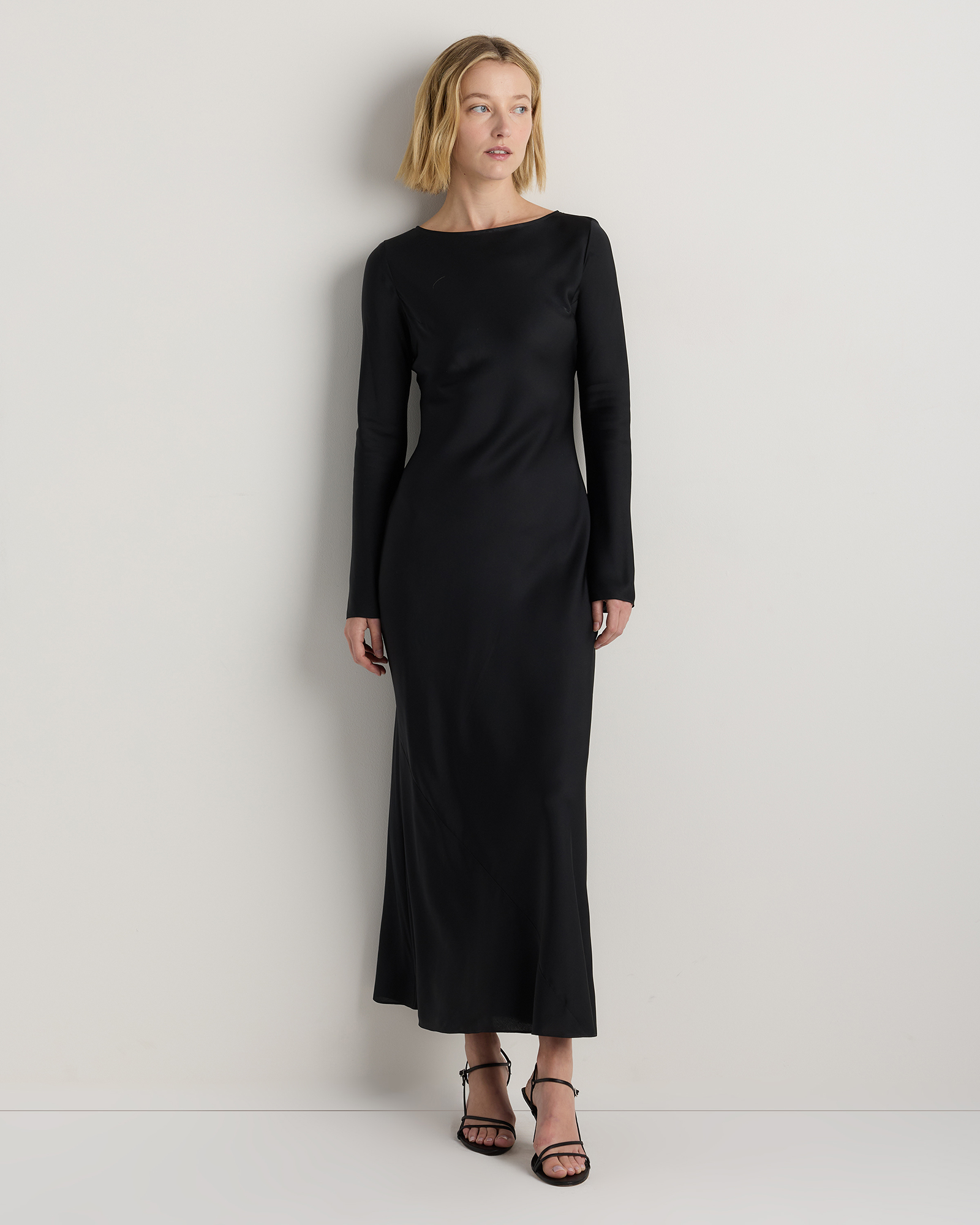 Washable Stretch Silk Long Sleeve Maxi Dress