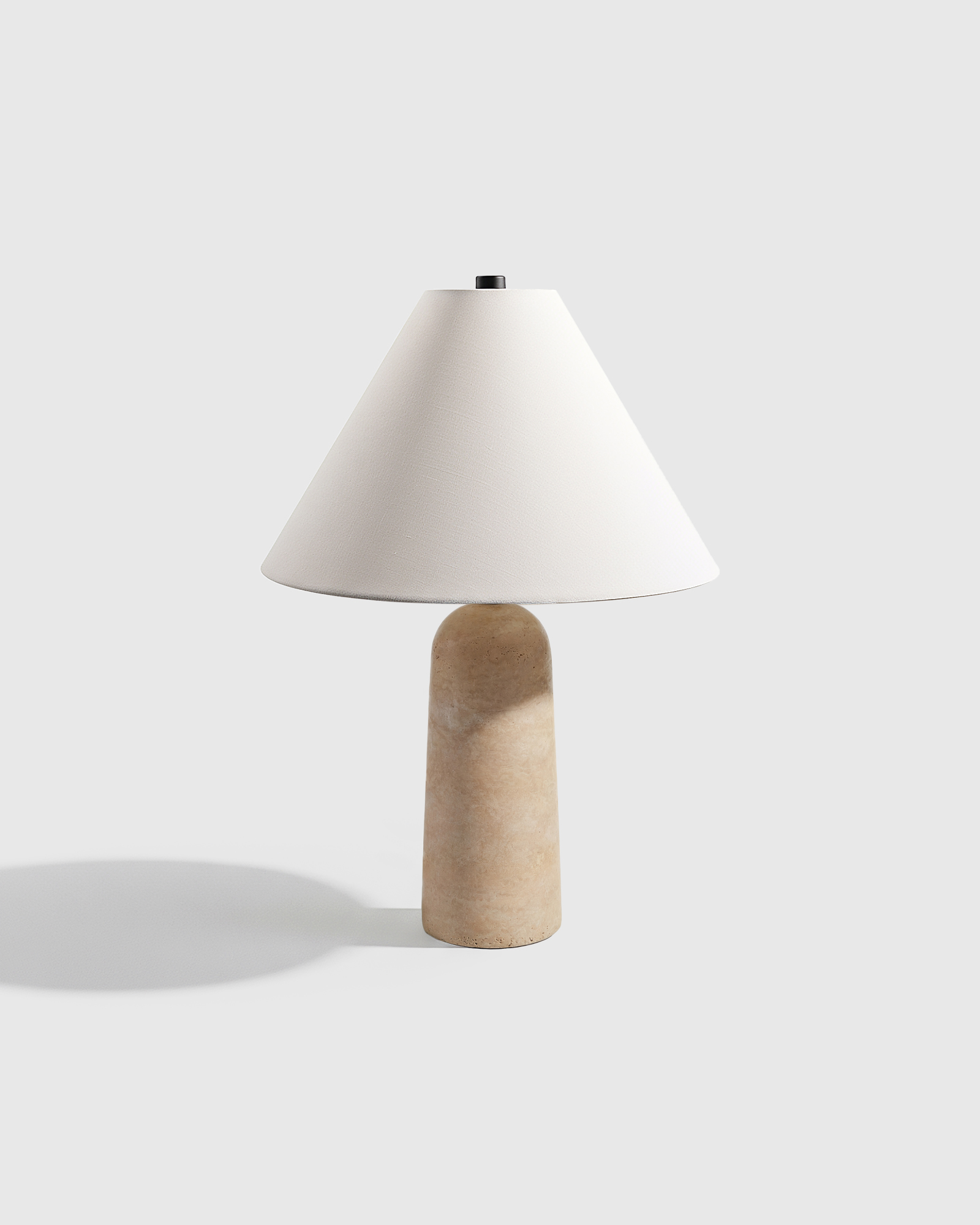 Travertine Table Lamp with Linen Shade in Beige