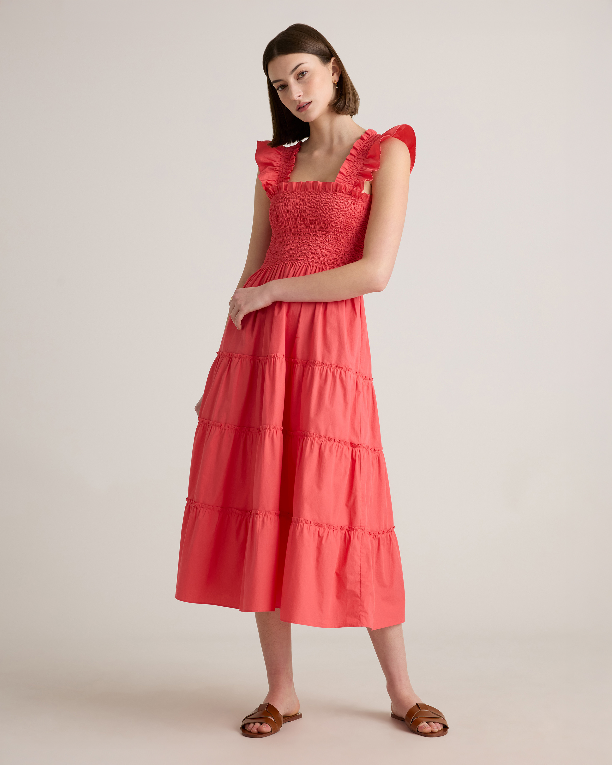 100% Organic Cotton Poplin Smocked Midi Dress in Tribeca Stripe