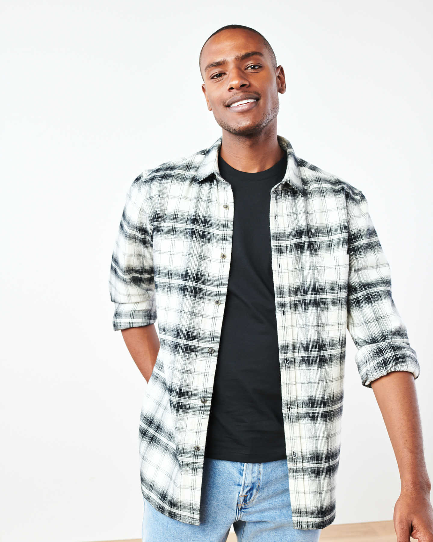 Heavy Plaid Flannel Shirt - Black/White