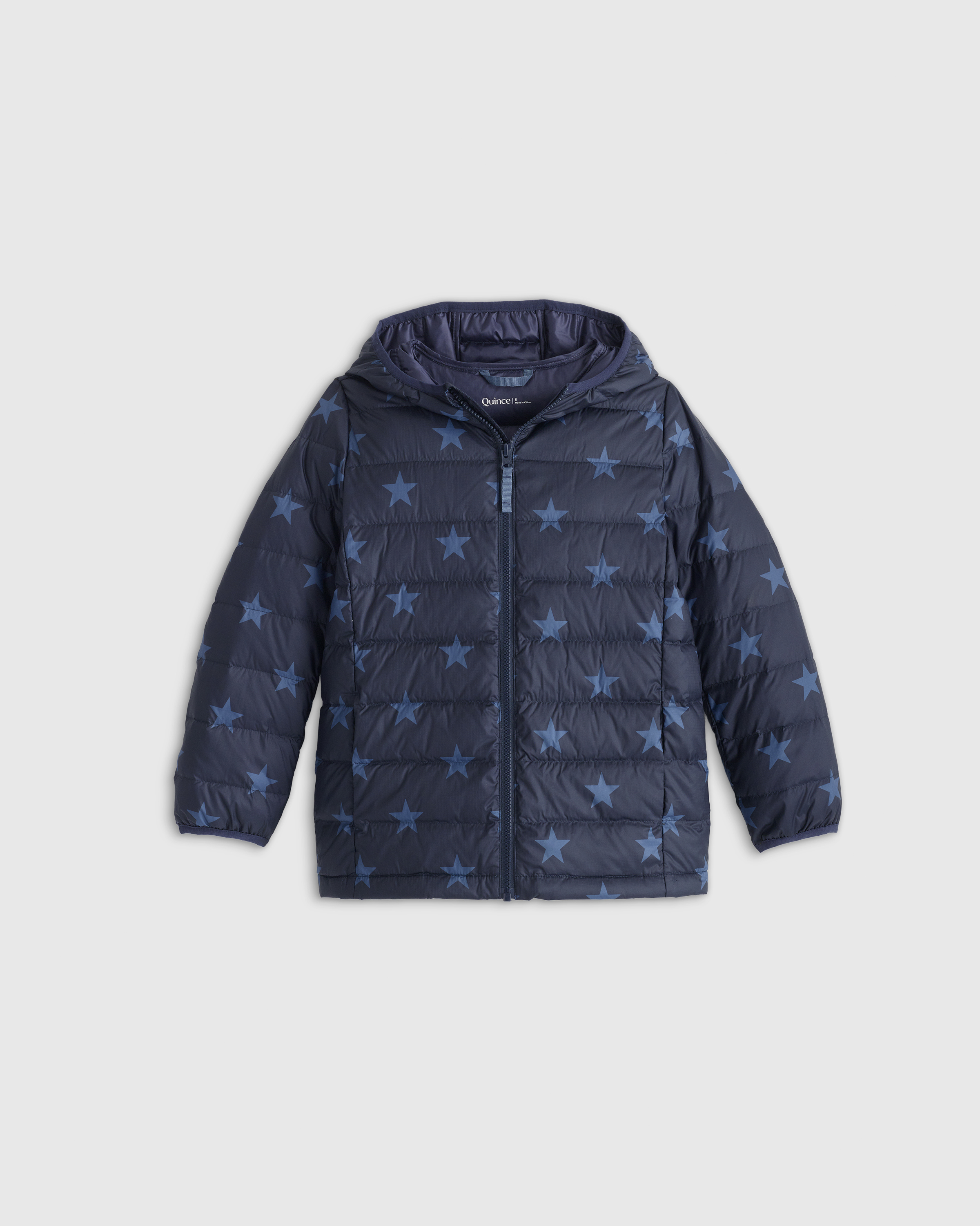 Shop Quince Lightweight Down Hooded Puffer Jacket In Navy Star