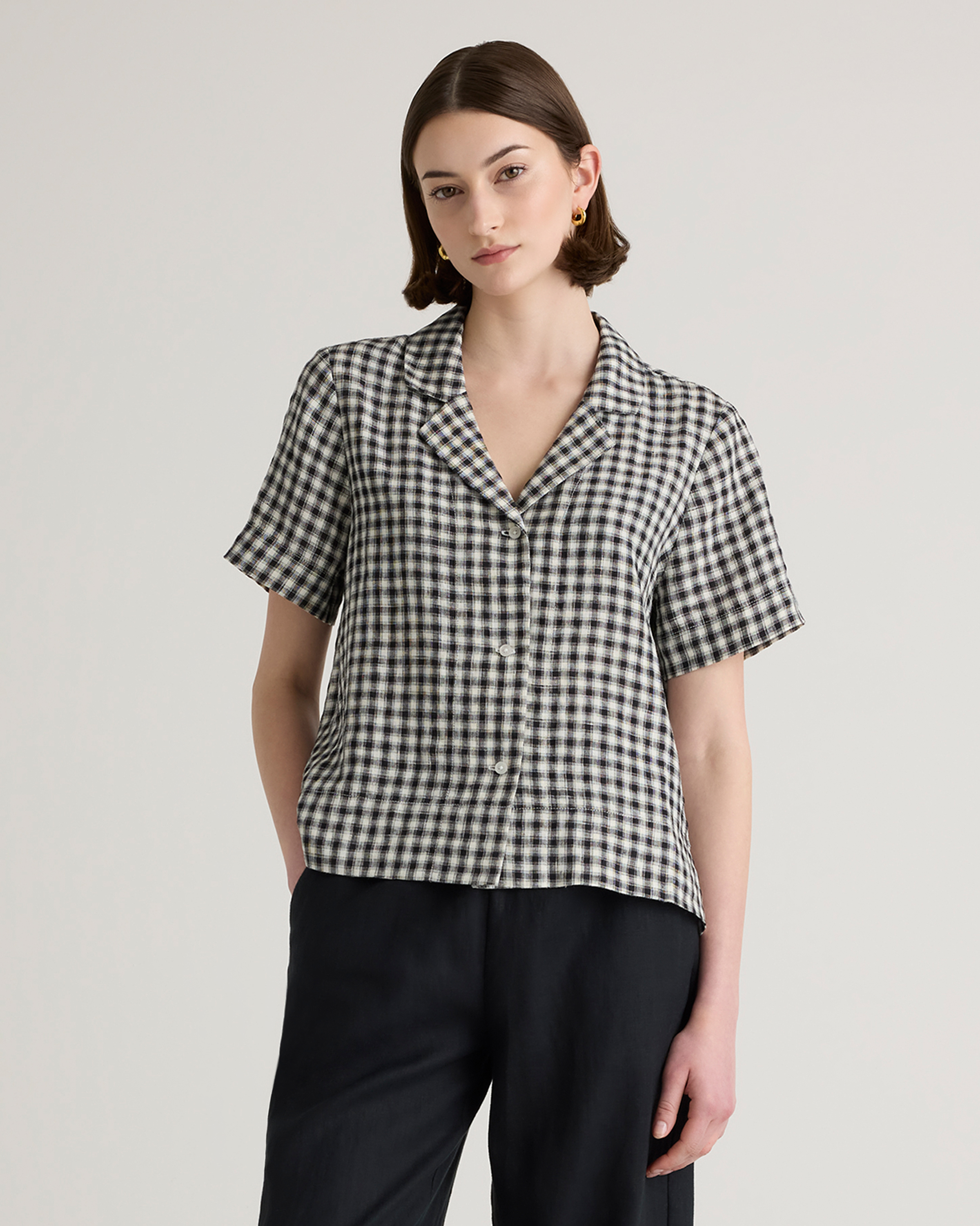 Shop Quince Women's Short Sleeve Shirt In Khaki / Black Gingham