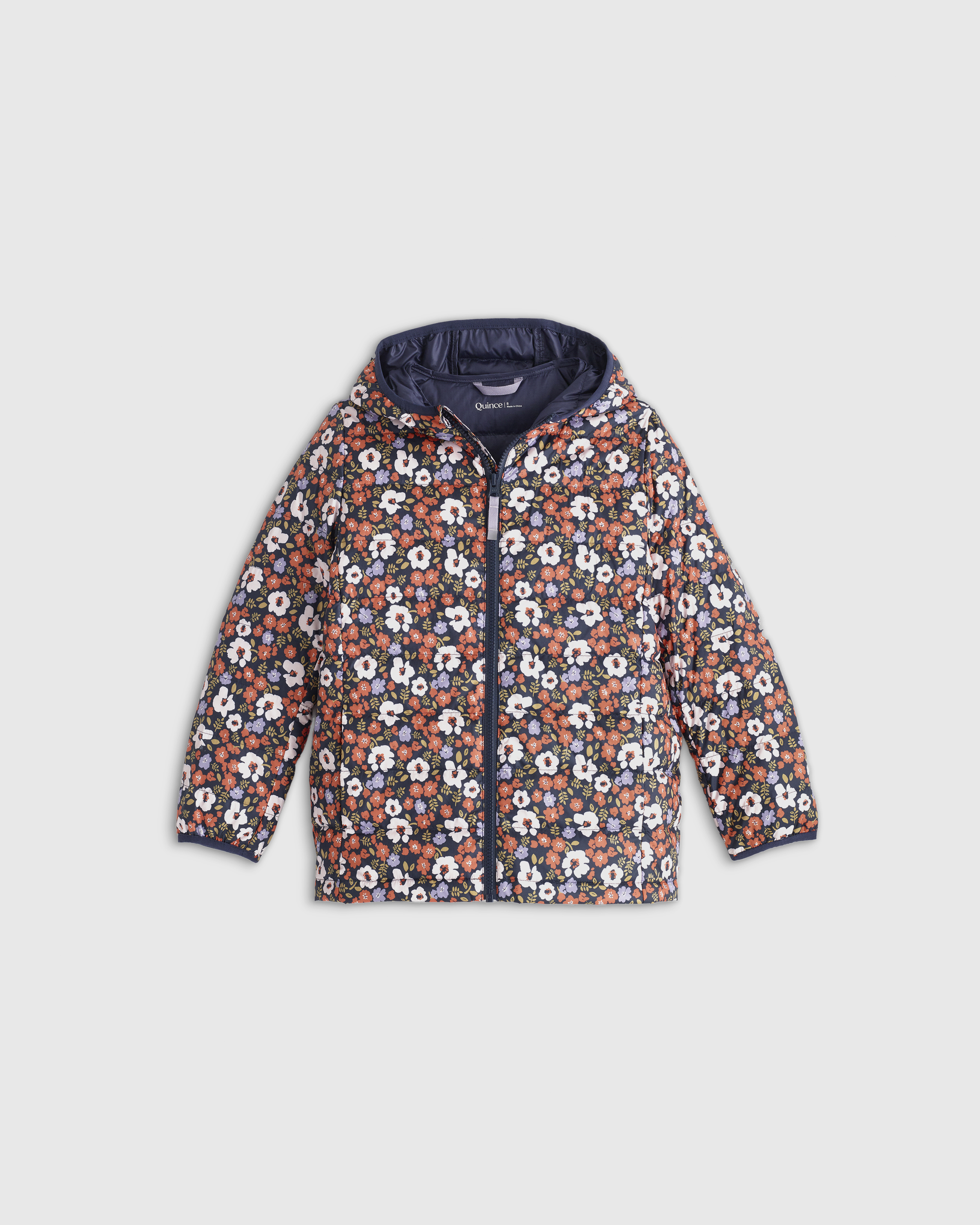 Shop Quince Lightweight Down Hooded Puffer Jacket In Poppy Floral