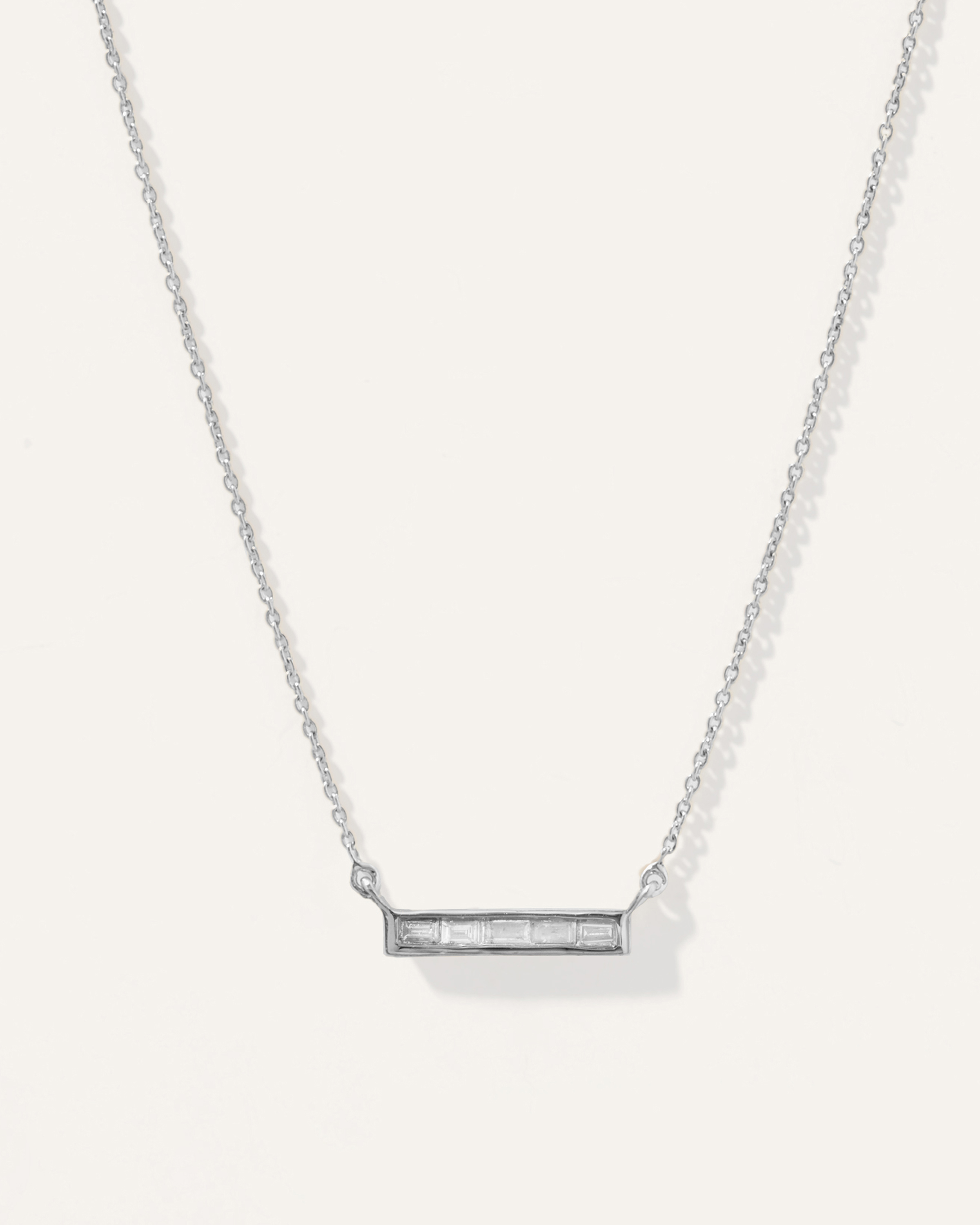 14K Gold Diamond Baguette Bar Necklace