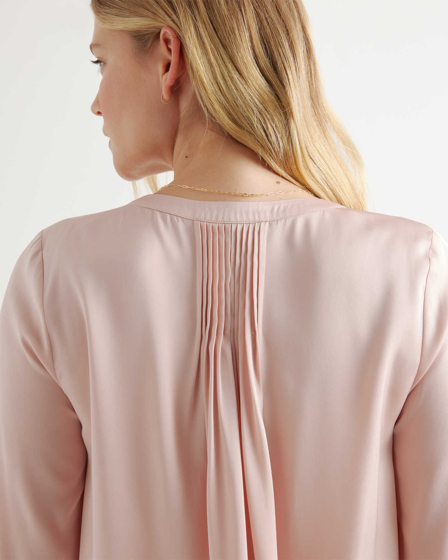 Washable Stretch Silk Pleat Back Blouse - Coastal Pink - 4 - Thumbnail