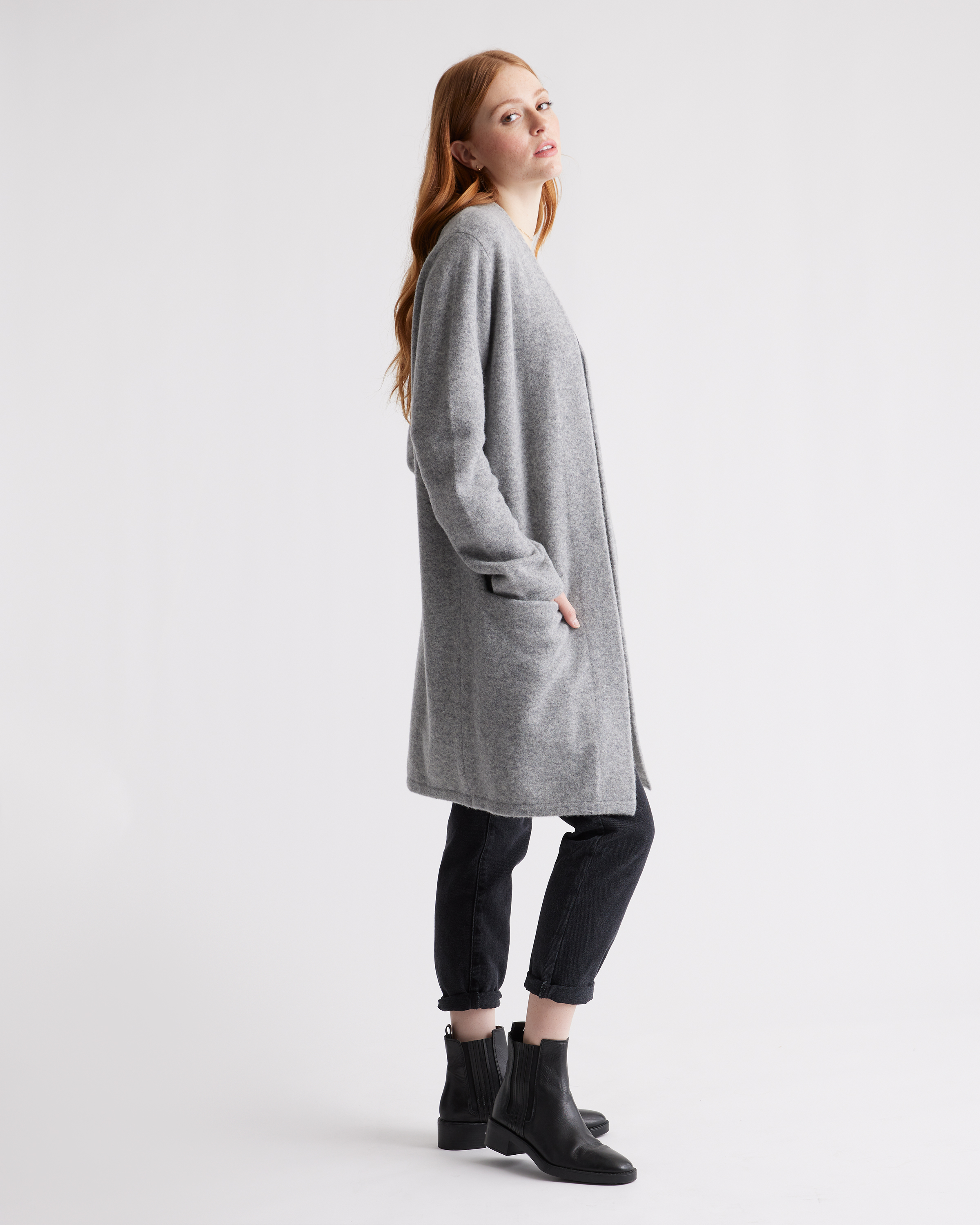 Women's Superfine Merino Wool Sweater Coat In Heather Grey