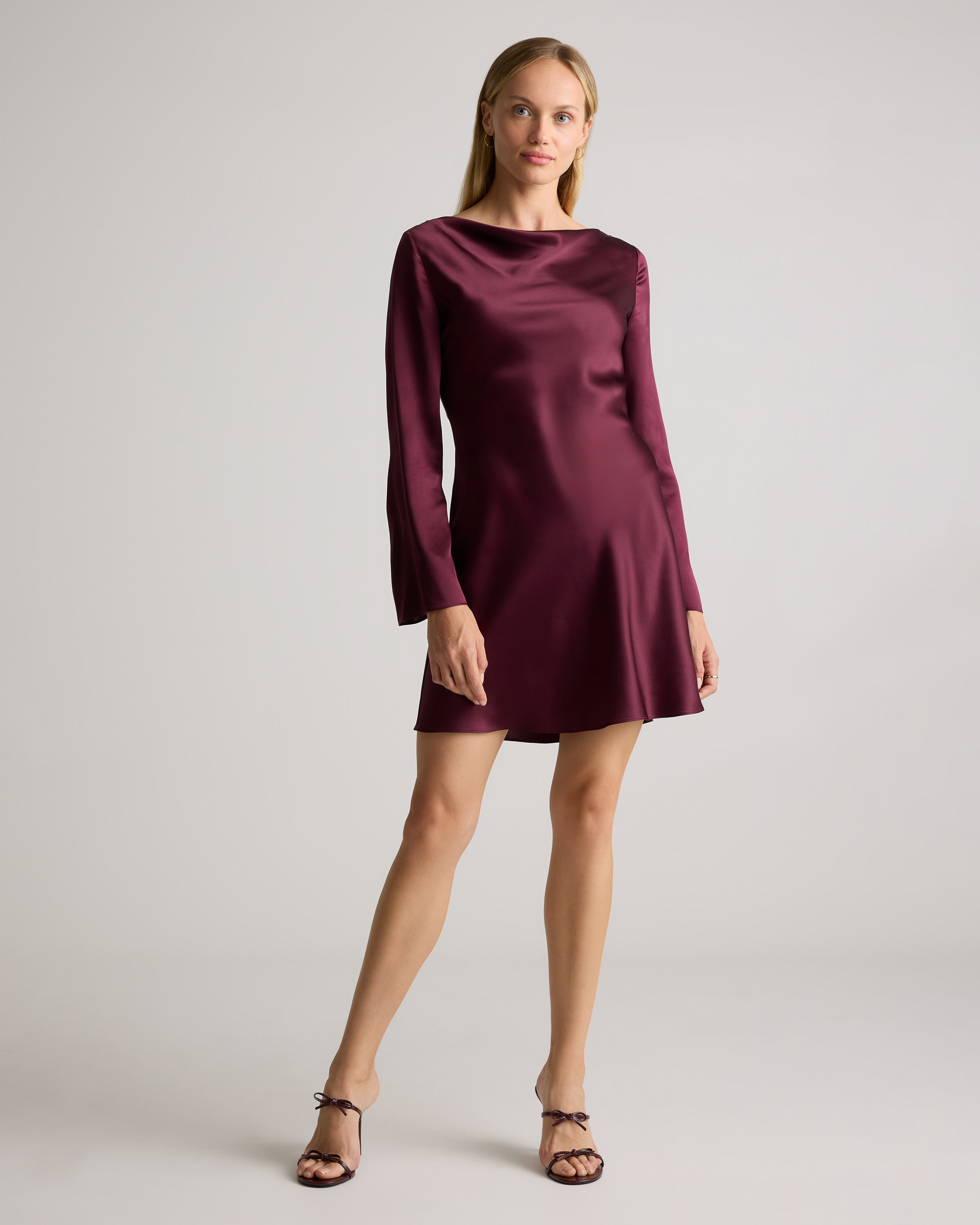 100% Washable Silk Long Sleeve Mini Dress in Forest Green