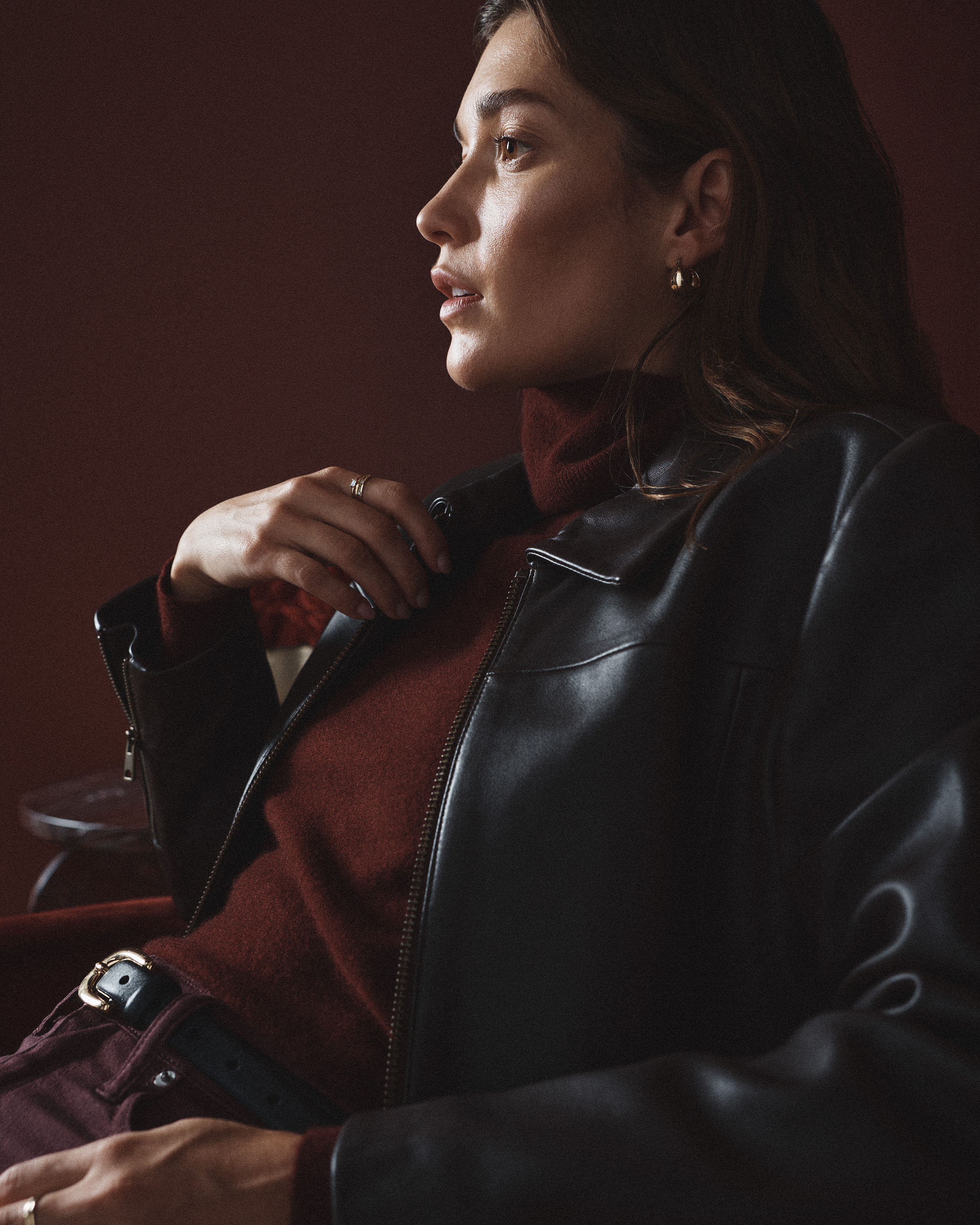 100% Leather Cropped Zip-Front Jacket in Rich Brown | Quince Canada