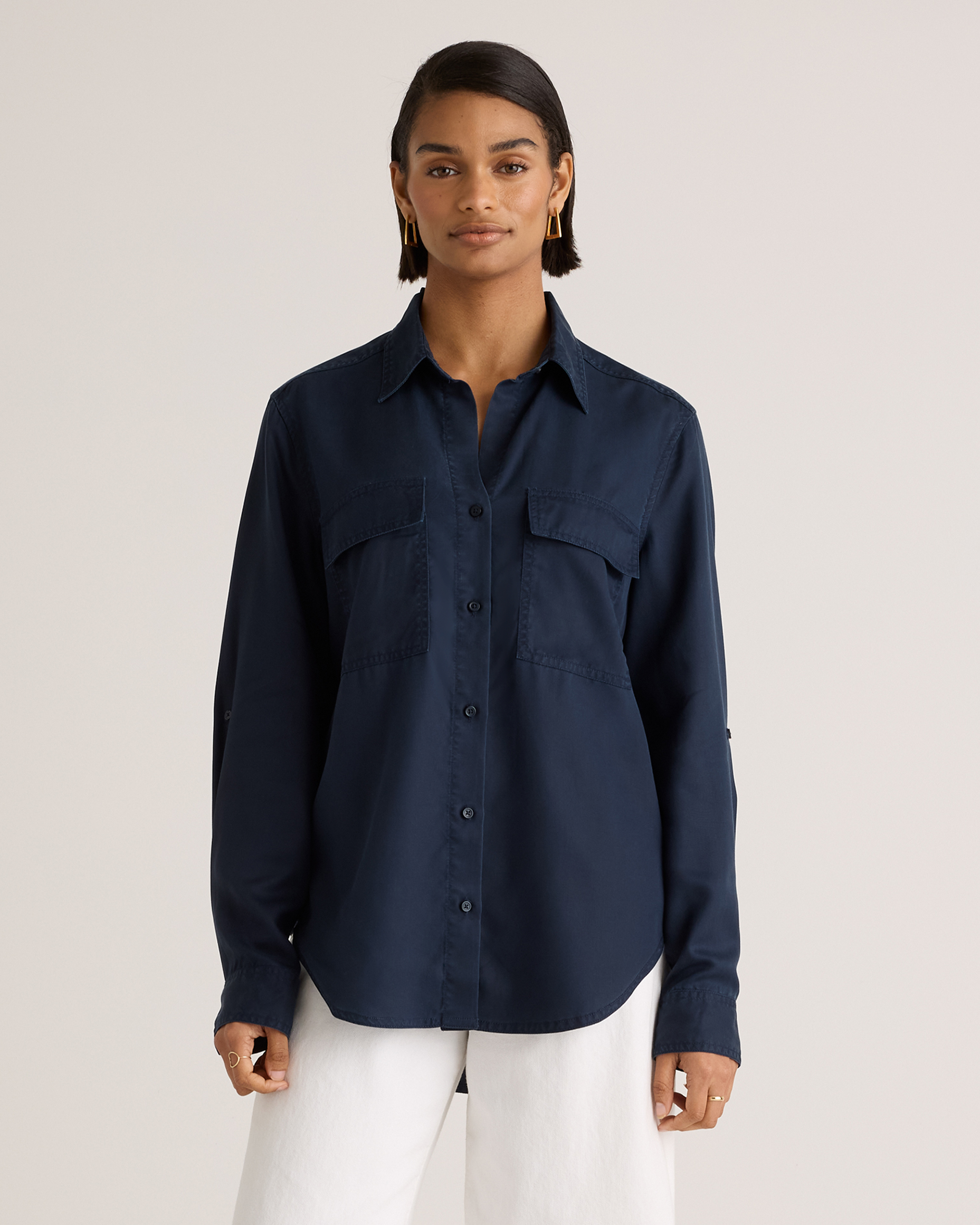 Quince Women's Vintage Wash Tencel Utility Shirt In Midnight Blue