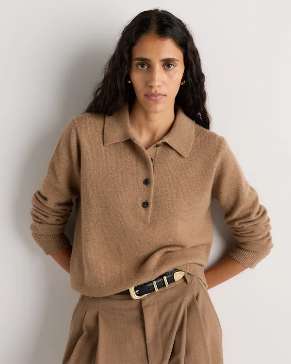 Mongolian Cashmere Button Polo Sweater