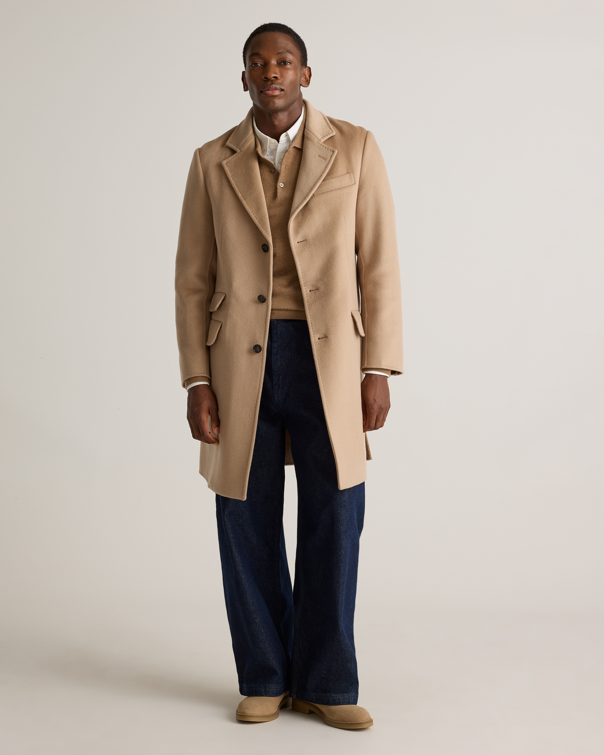 100% Mongolian Cashmere Double-Faced Overcoat in Camel