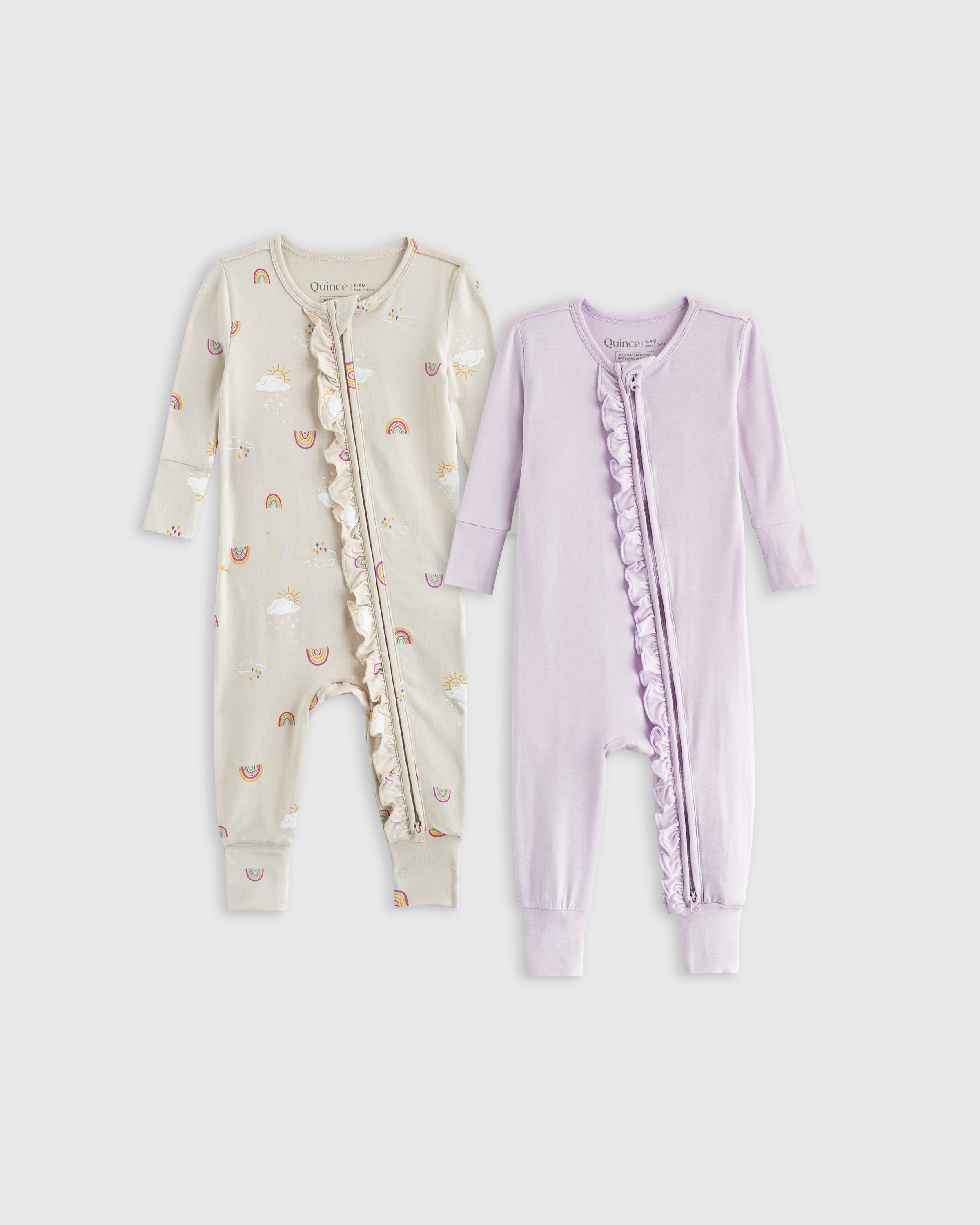 Shop Quince Bamboo One Piece Ruffle Pajamas 2-pack In Rainbows
