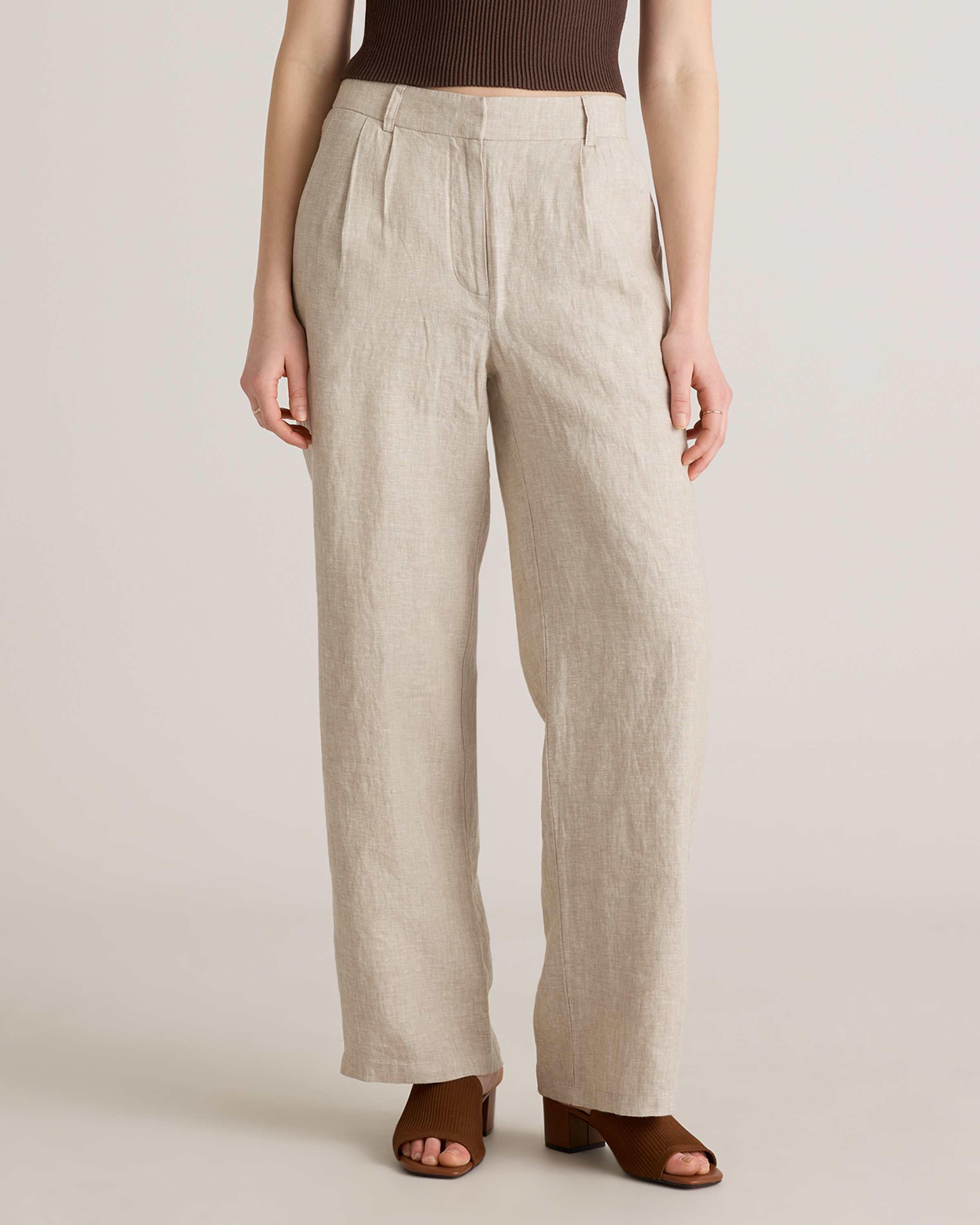100% European Linen Pleated Trouser in Flax
