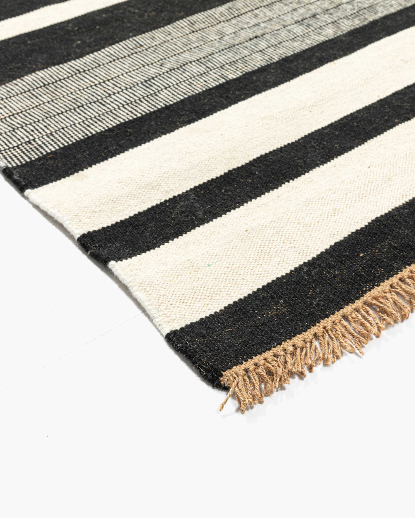 Oren Wool Flatweave Rug - Black/White Stripe - 3 - Thumbnail