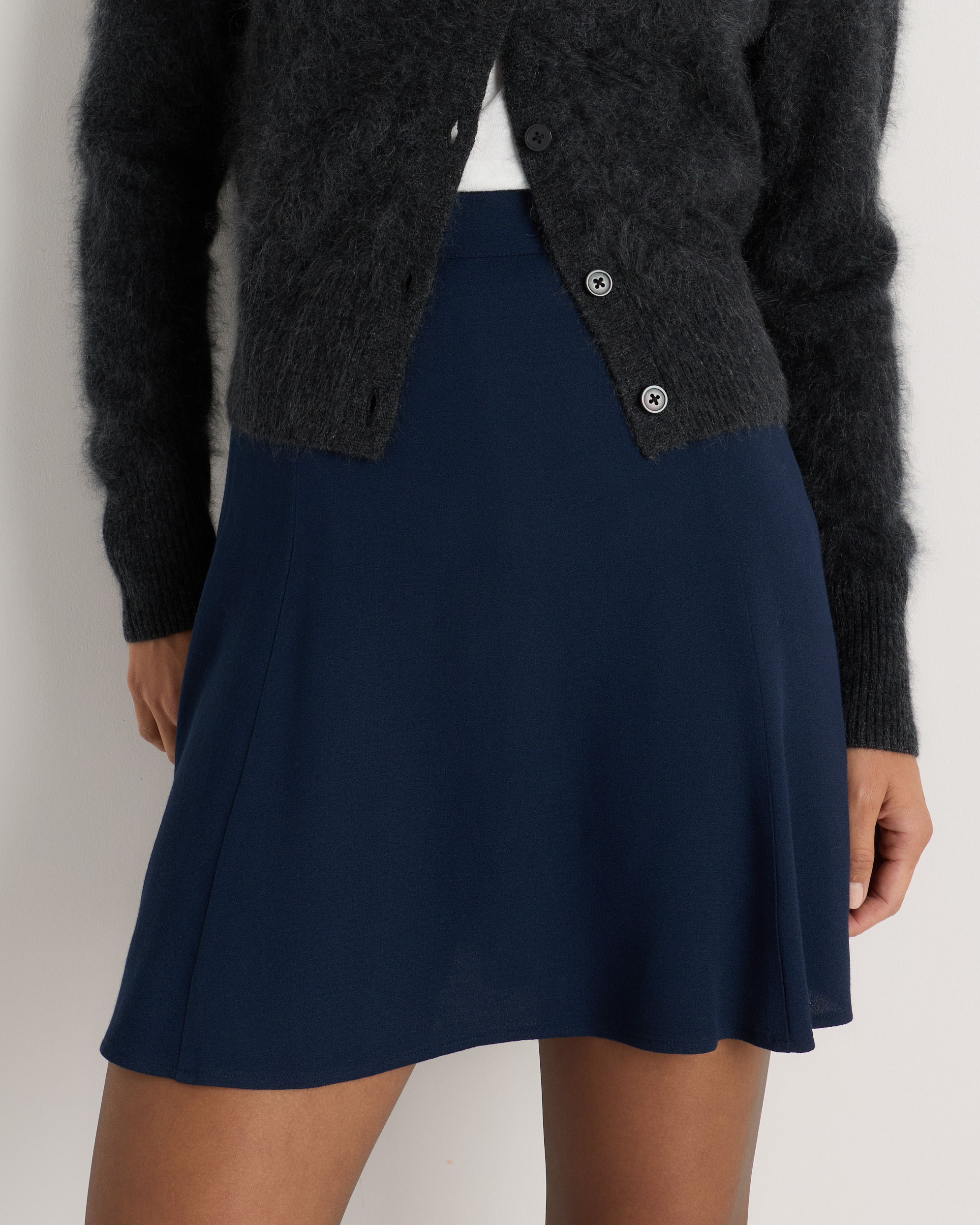Lightweight Crepe A-Line Mini Skirt in Deep Navy