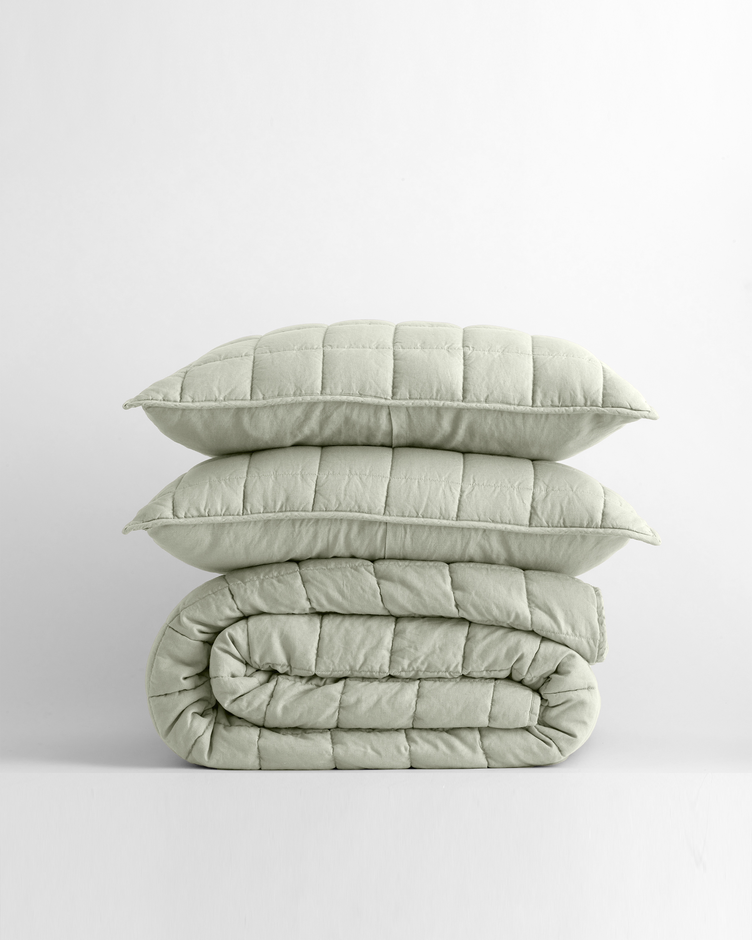 Quince European Linen Quilt Set In Sage