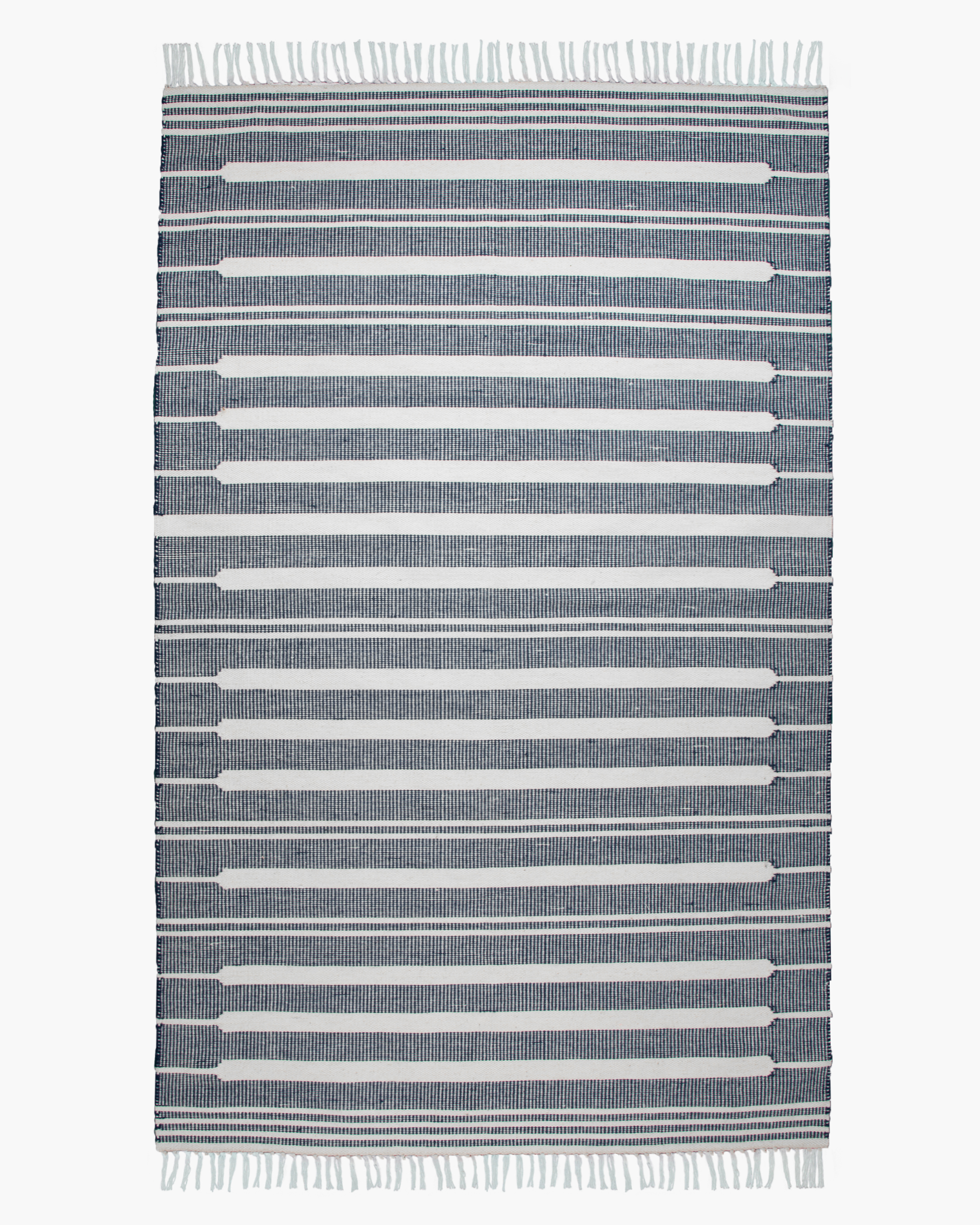 Quince Beck Stripe Wool Kilim Rug In Natural Indigo