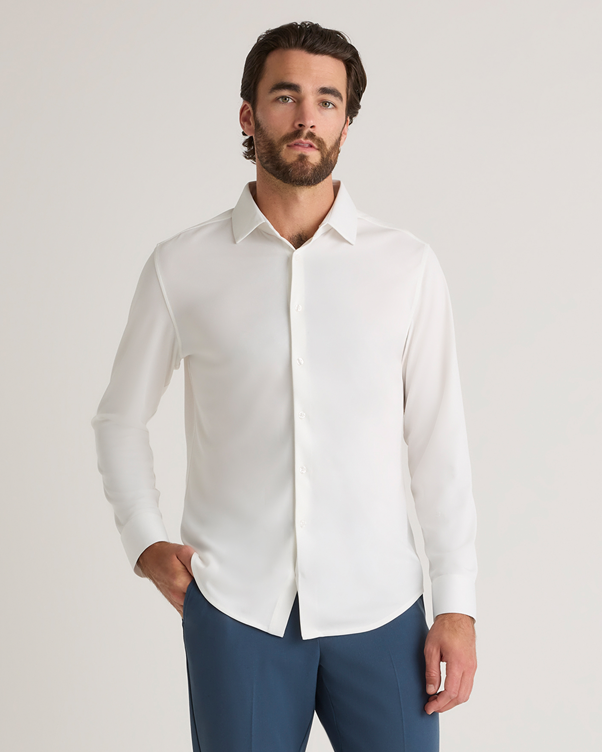 Shop Quince Men's Commuter Stretch Pique Long Sleeve Button Down In White