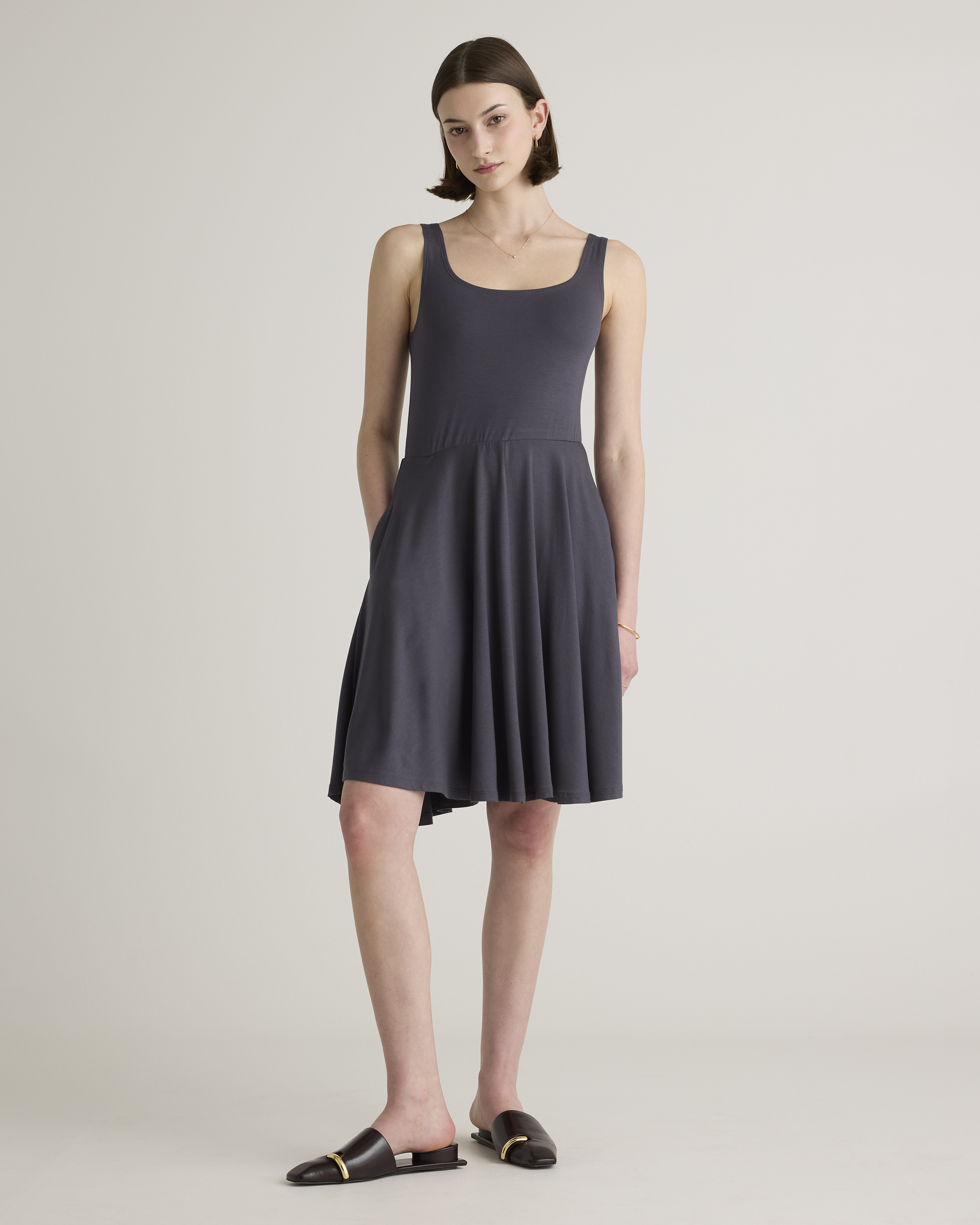 Shop Quince Women's Tencel Jersey Fit & Flare Mini Dress In Carbon Grey