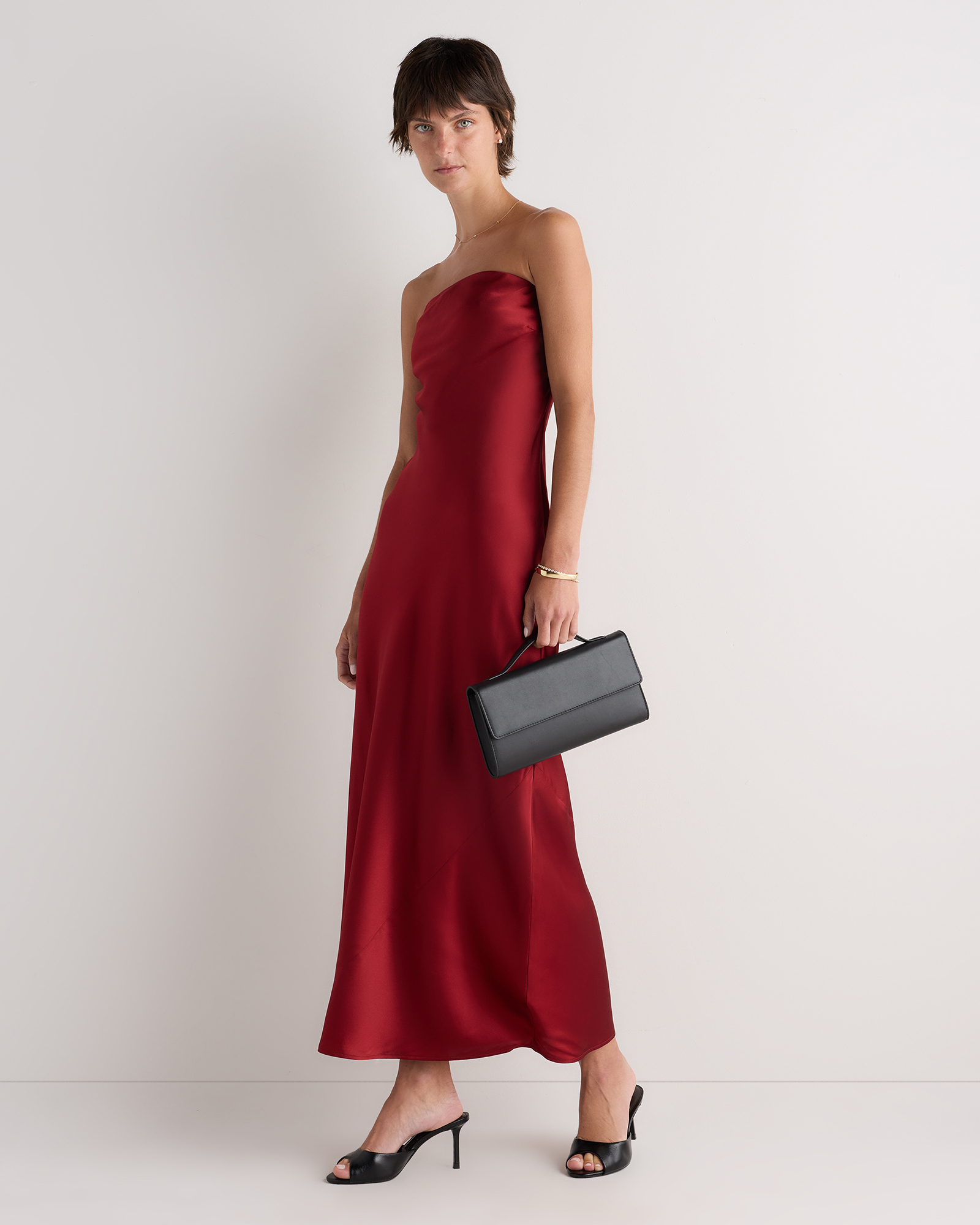 100% Washable Silk Strapless Midi Dress