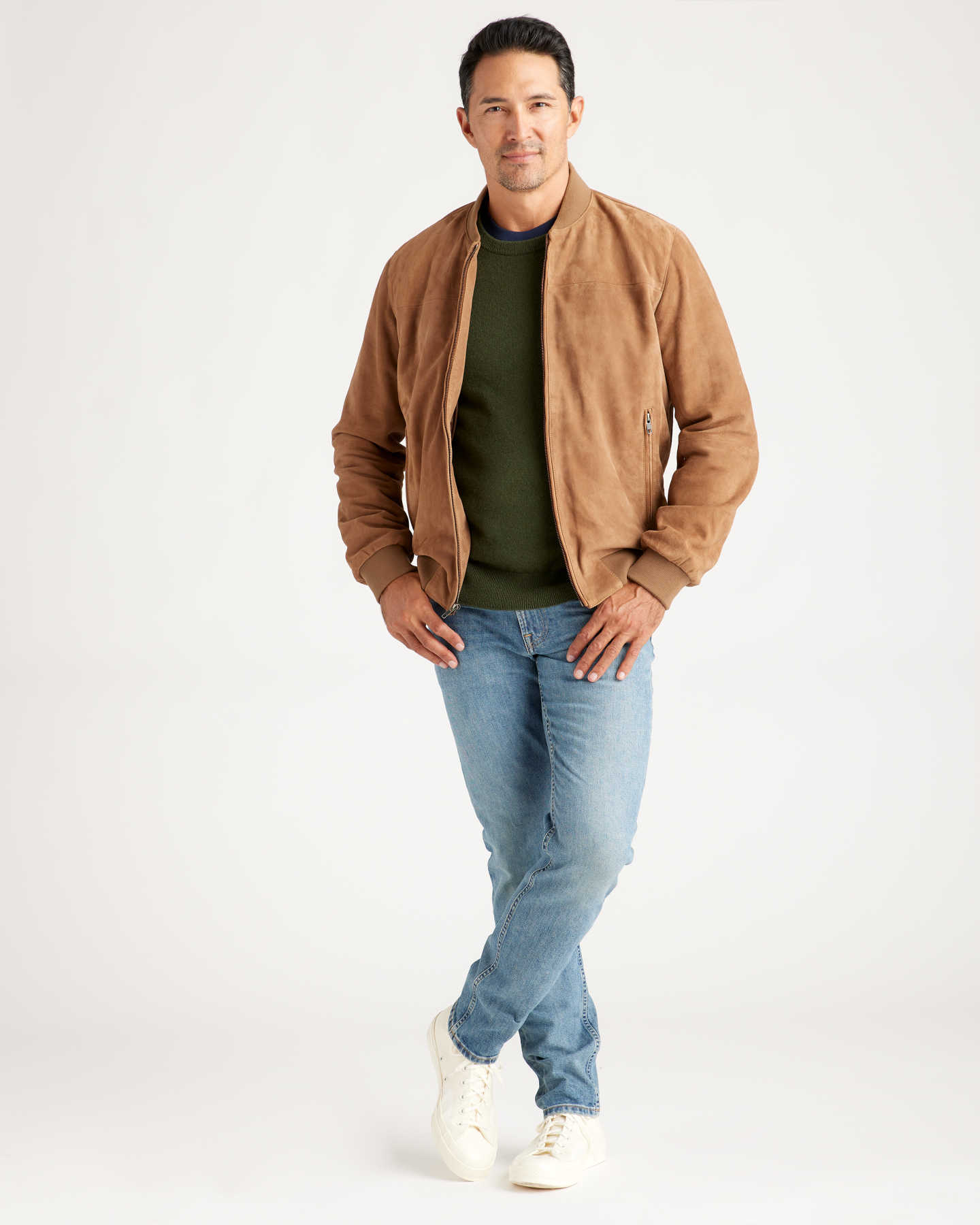 You May Also Like - 100% Suede Bomber Jacket - Cognac