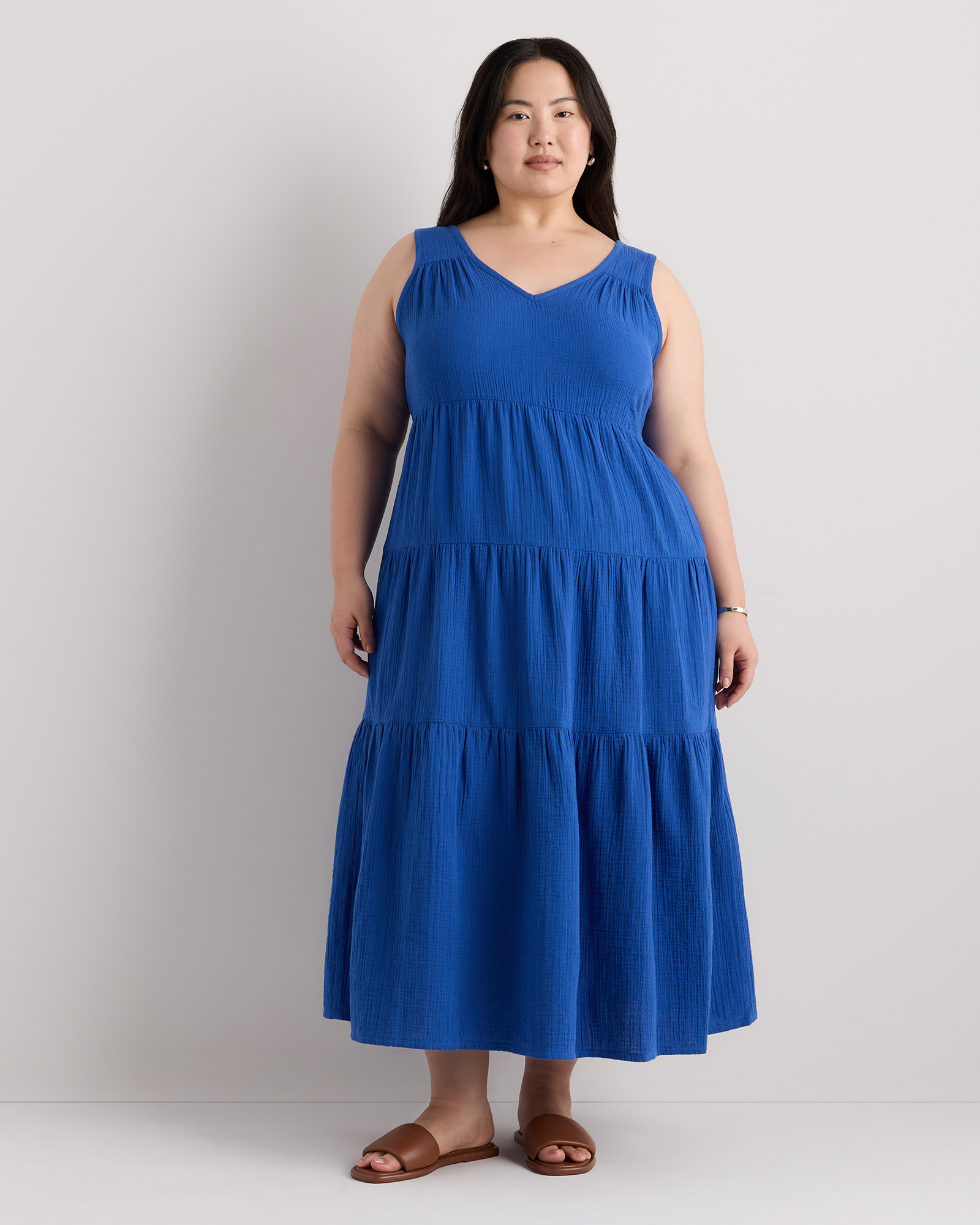 Women's Gauze Tiered Maxi Dress in Indigo Blue, Size 3X, Organic Cotton by Quince Women's Gauze Tiered Maxi Dress in Indigo Blue, Size 3X, Organic Cotton by Quince