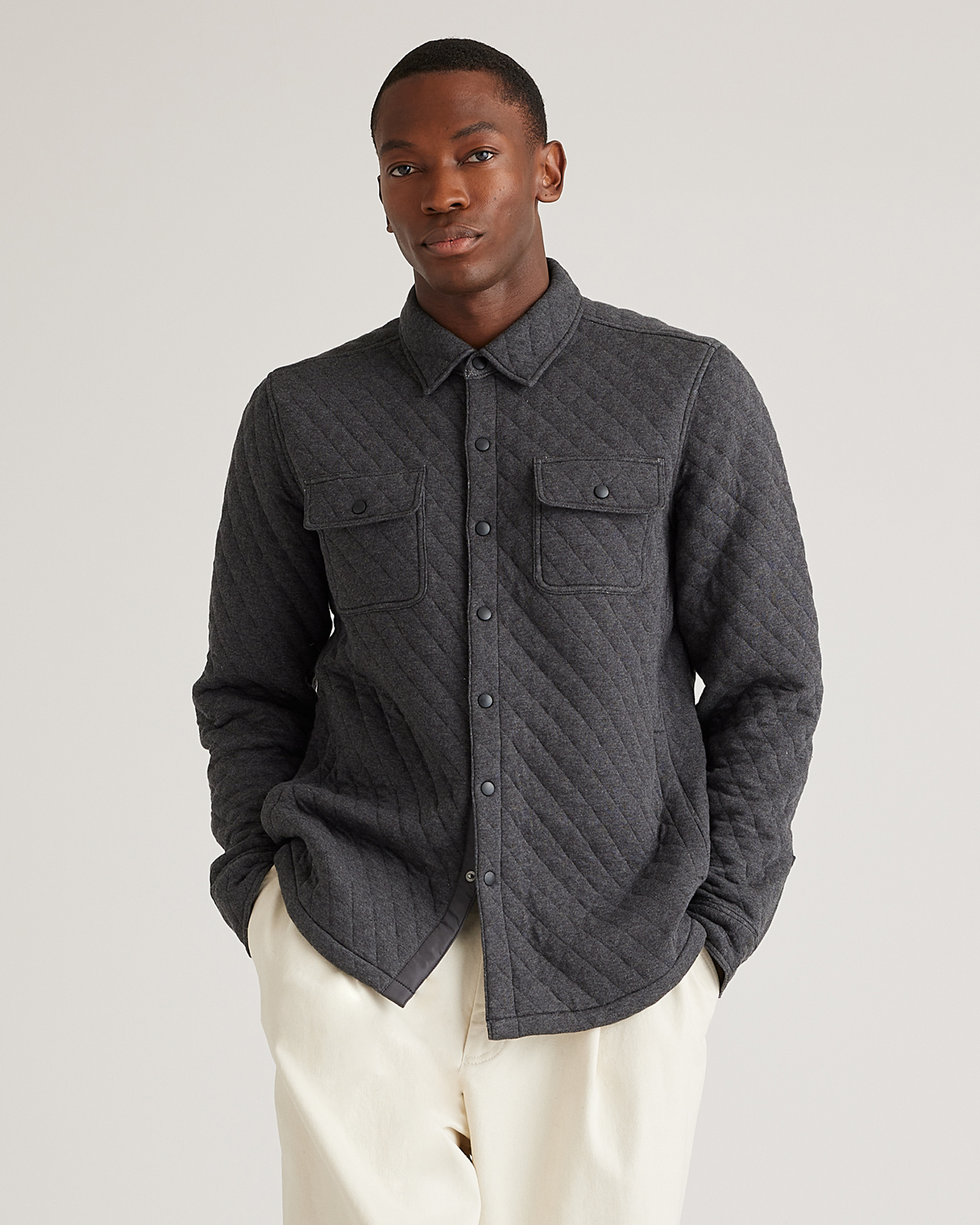 Shop Quince Men's Quilted Cpo Overshirt In Charcoal