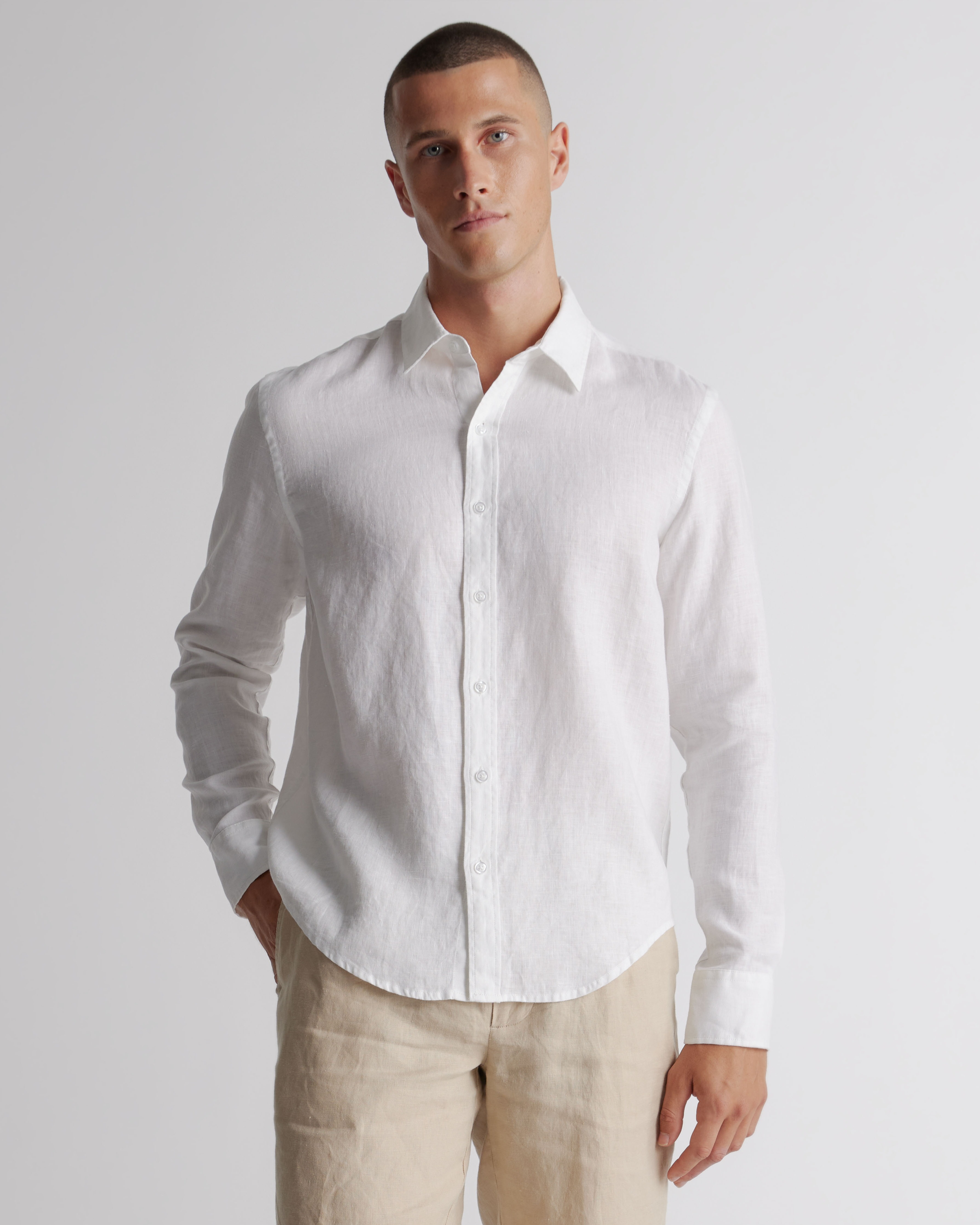 Quince Men's 100% European Linen Long Sleeve Shirt In White