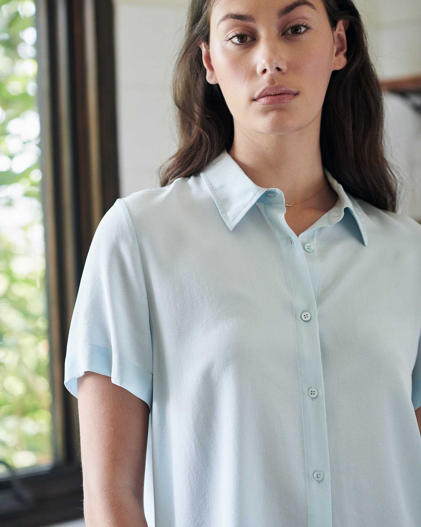 Washable Stretch Silk Short Sleeve Blouse Quince