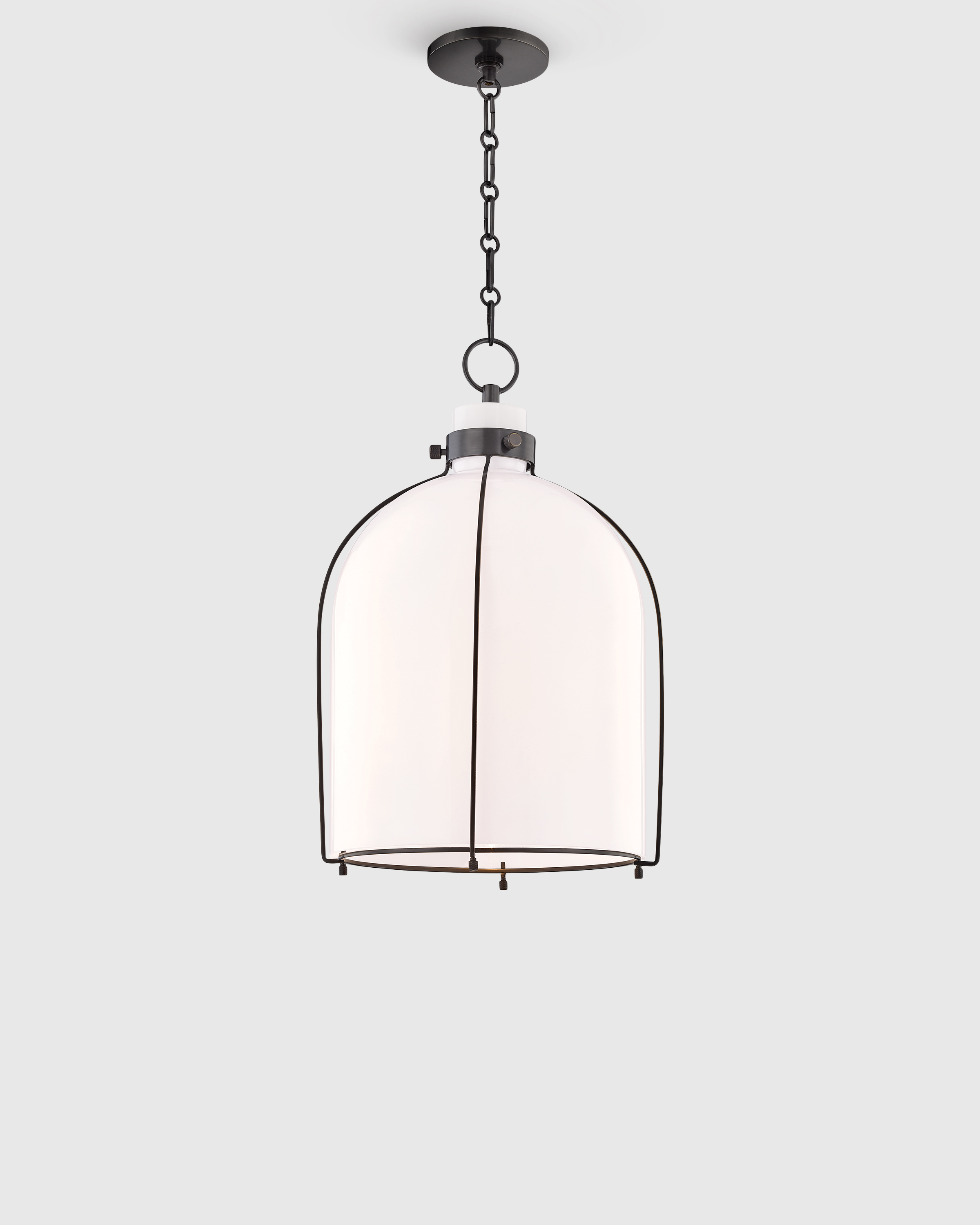 Iron and Opal Glass Bell Pendant Light