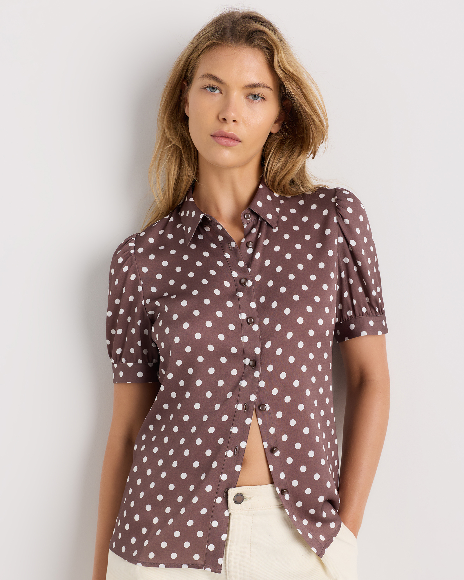 Washable Stretch Silk Puff Sleeve Blouse