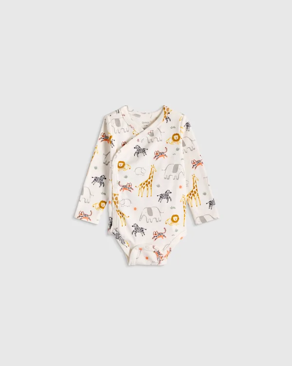 100% Organic Cotton Long Sleeve Kimono Bodysuit