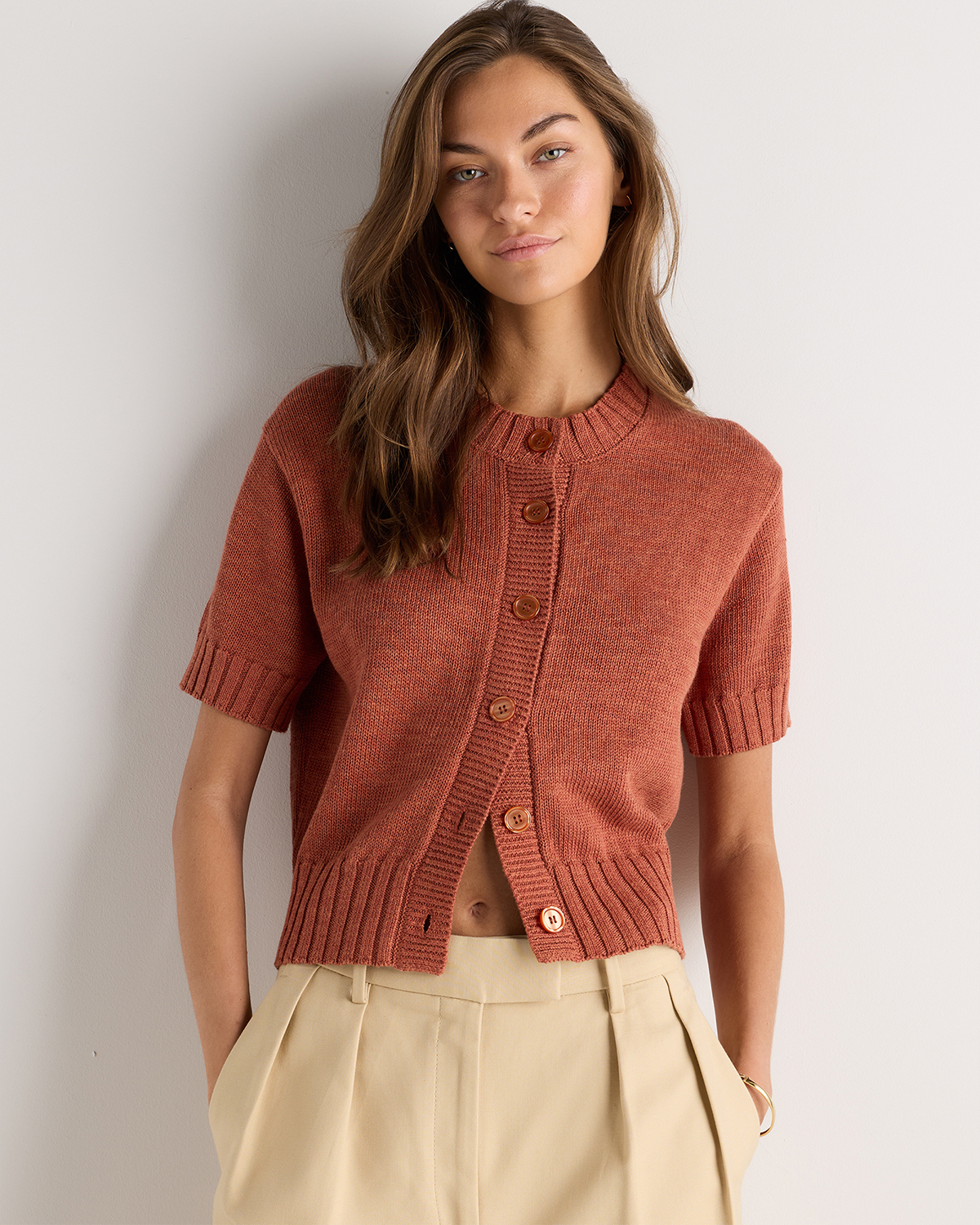 Cotton Linen Short Sleeve Cardigan