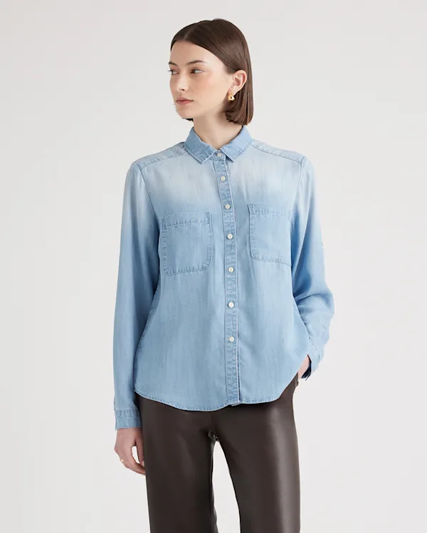Chambray Tencel Long Sleeve Shirt