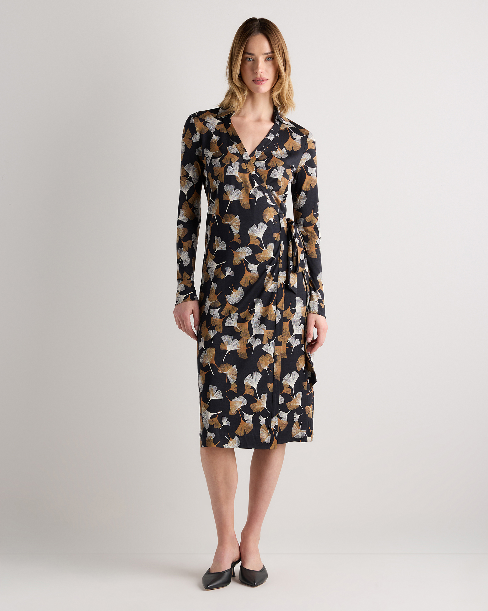 100% Silk Jersey Midi Wrap Dress