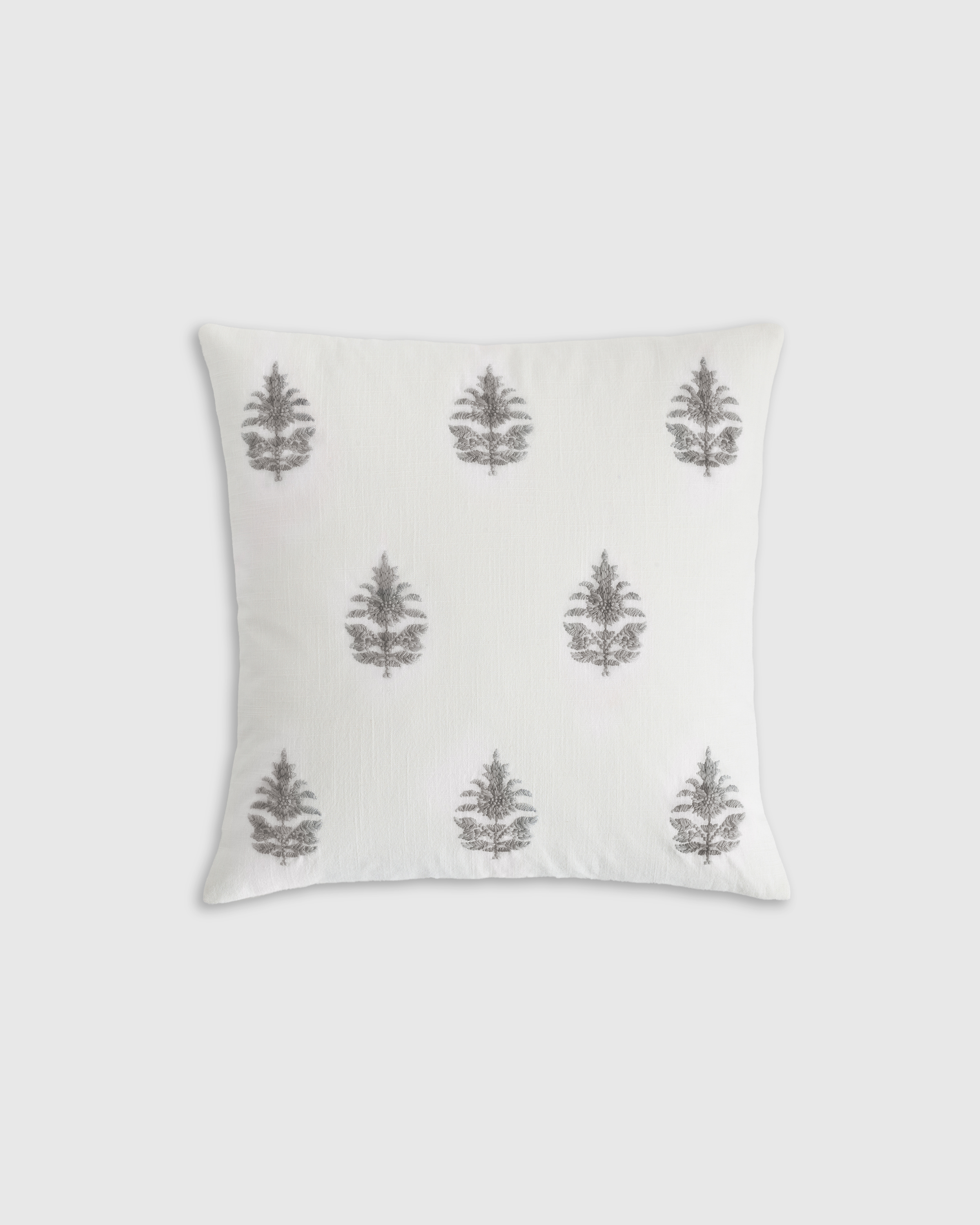 Quince Block Print Embroidered Pillow Cover In Gray