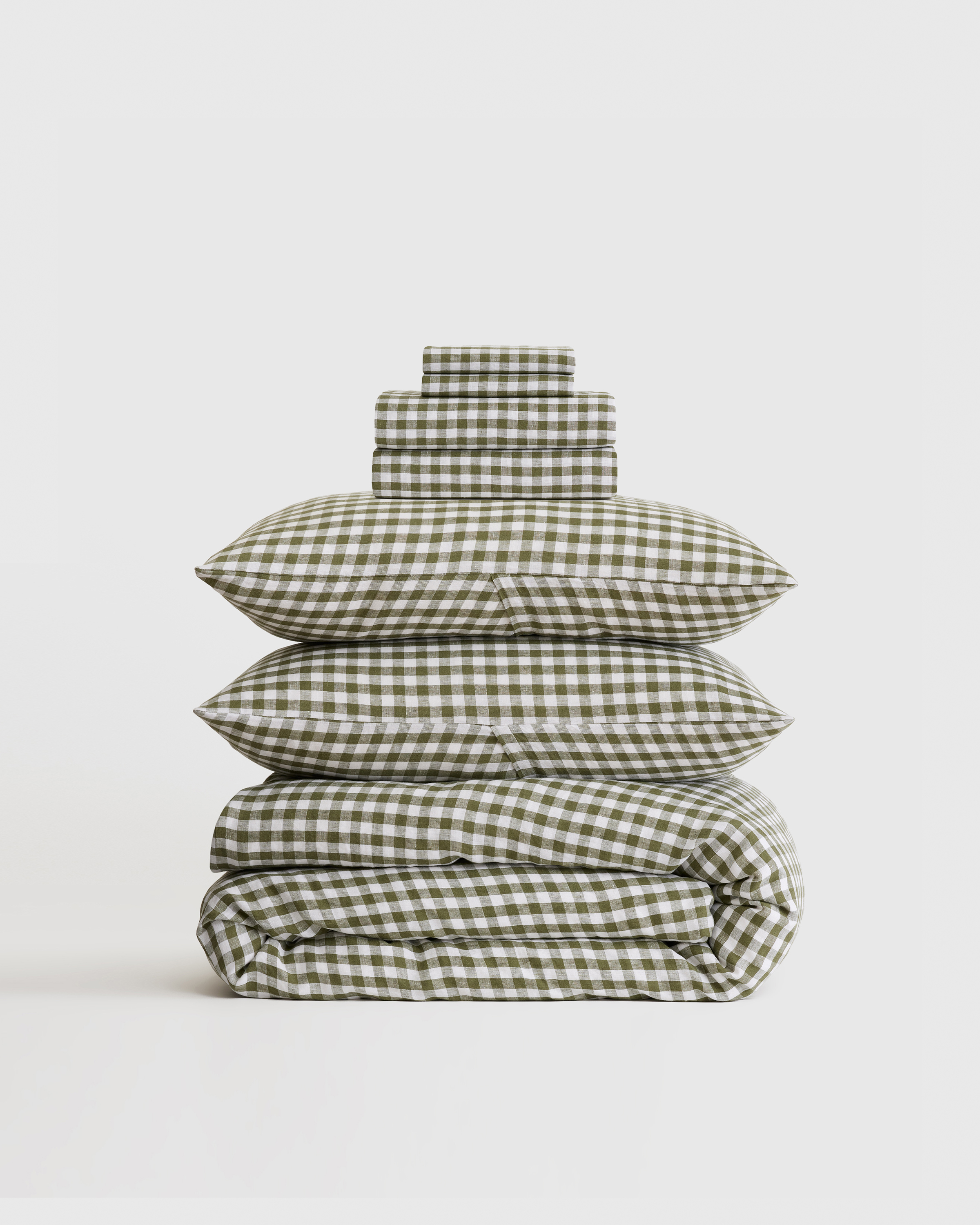 European Linen Gingham Deluxe Bedding Bundle in Blue Fog