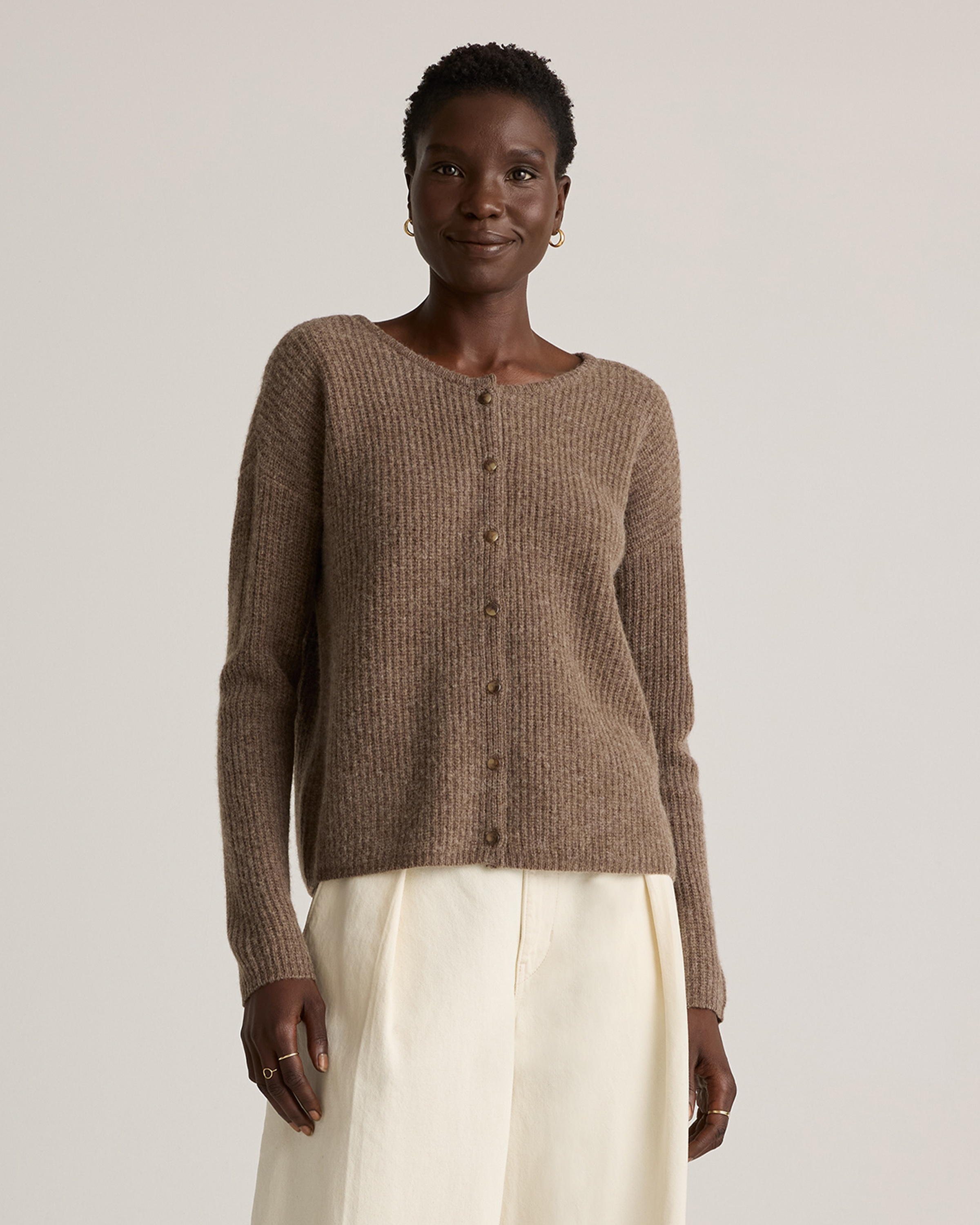 100% Yak Soft Rib Crew Cardigan
