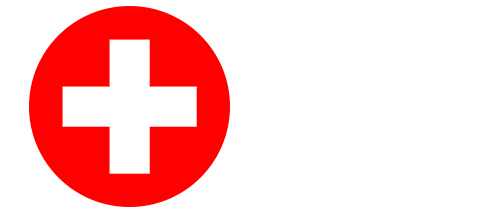 Weißes Kreuz auf rotem Kreis, Symbol der Schweiz.