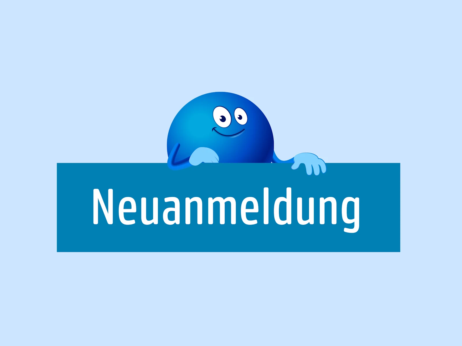 Das Symbol zeigt eine blaue PAYBACK-Figur hinter einem Schild mit dem Text 'Neuanmeldung'.
