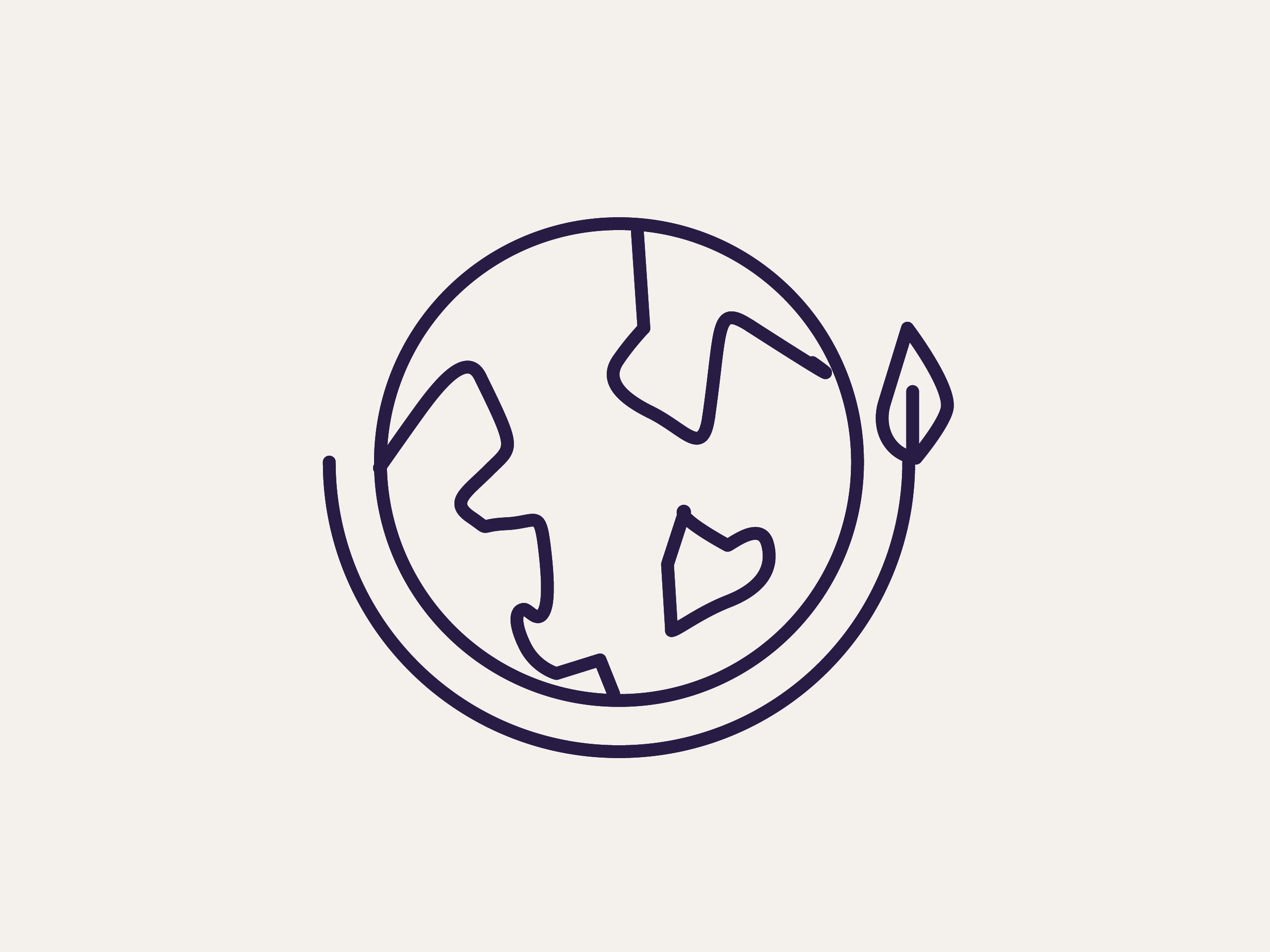 Symbol einer stilisierten Erde mit Herz- und Blattmotiven, die Nachhaltigkeit und Umweltschutz darstellt.