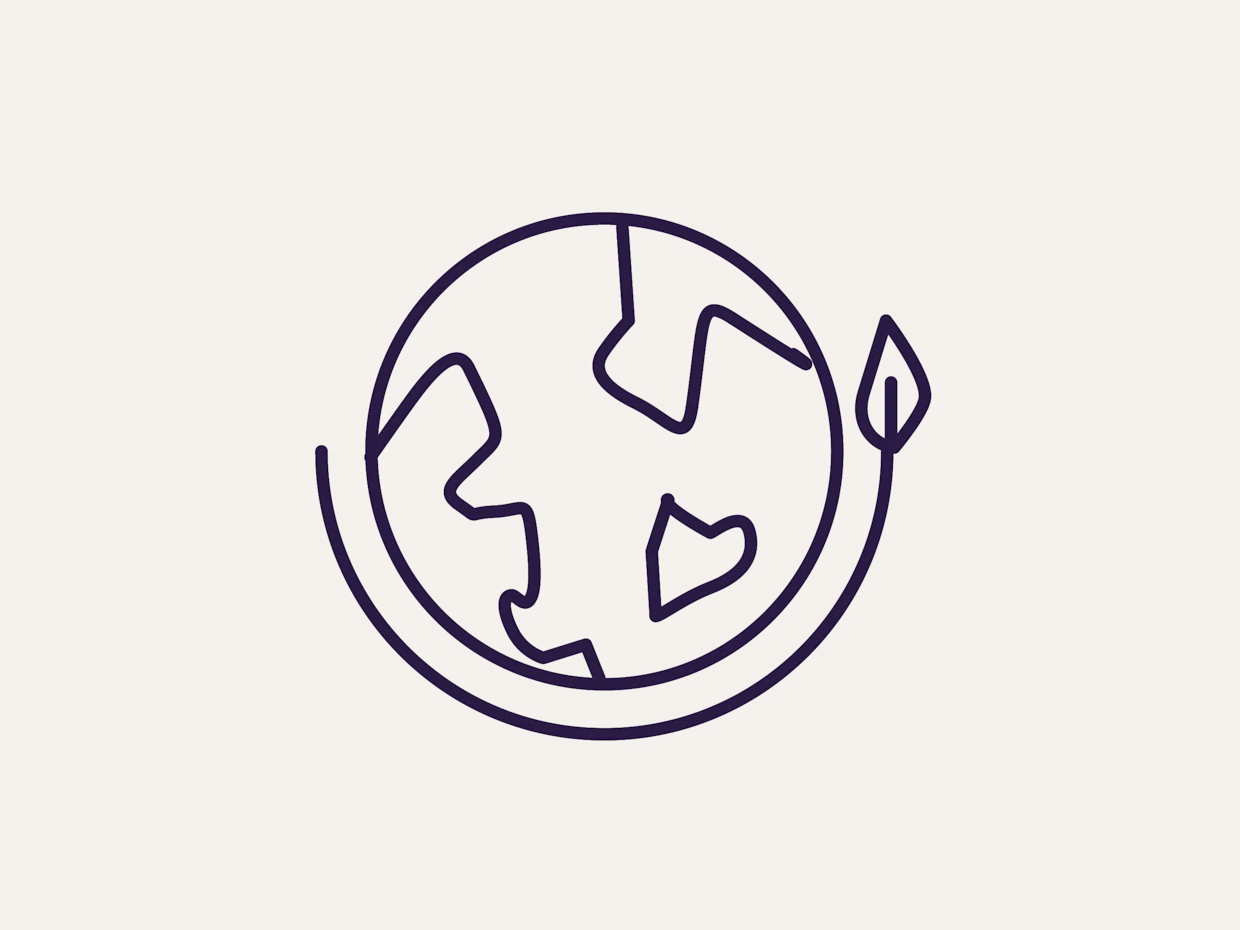 Symbol einer stilisierten Erde mit Herz- und Blattmotiven, die Nachhaltigkeit und Umweltschutz darstellt.