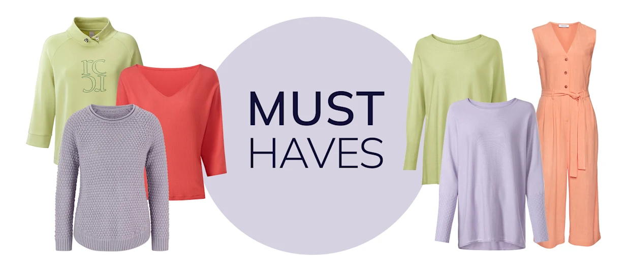 Divers articles sur le thème du pastel sont disposés sur un cercle de couleur lilas. Sur celui-ci est inscrit Must haves. Divers articles sur le thème du pastel sont disposés sur un cercle de couleur lilas. Sur celui-ci est inscrit Must haves.